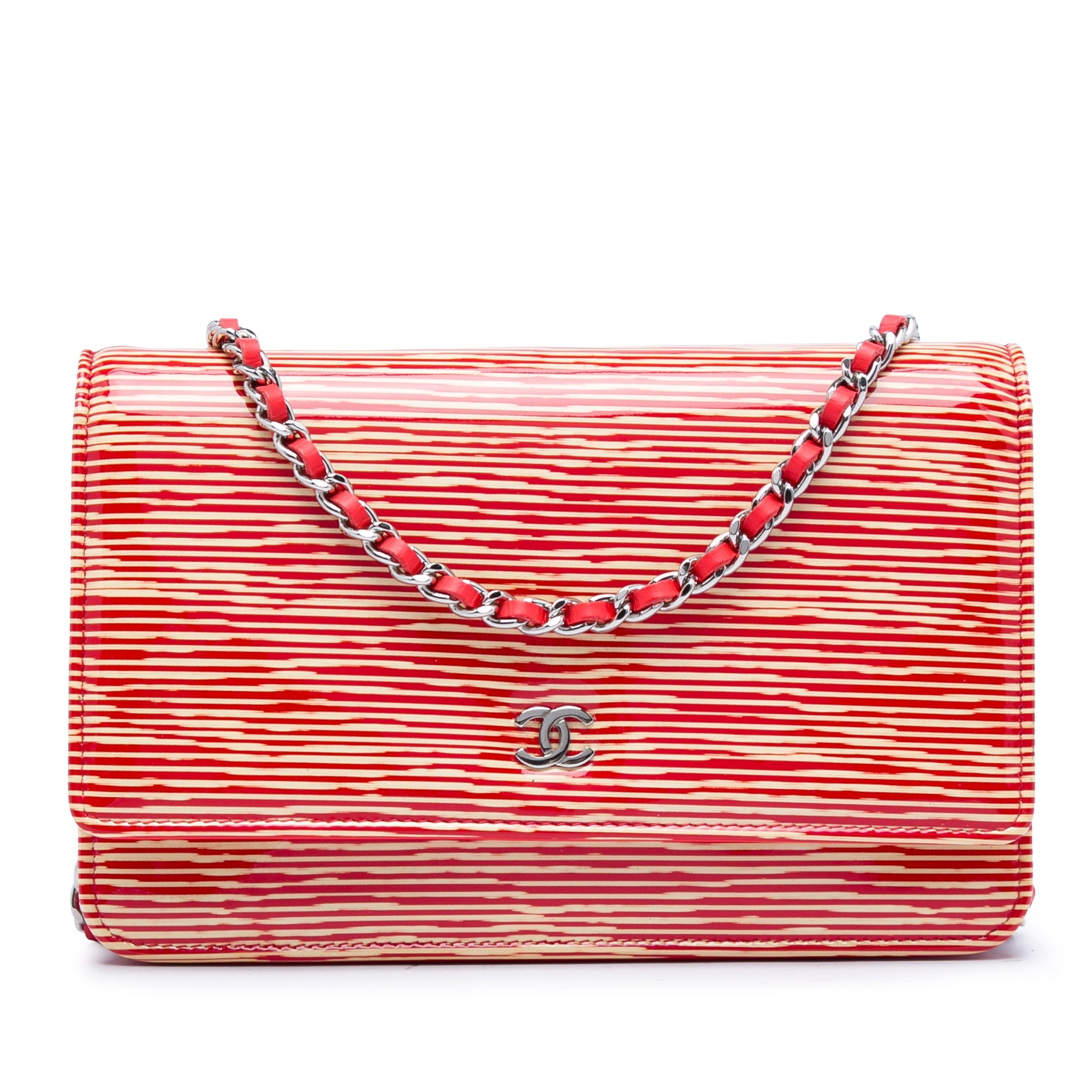 Chanel CC Striped Patent Wallet On Chain - image 1