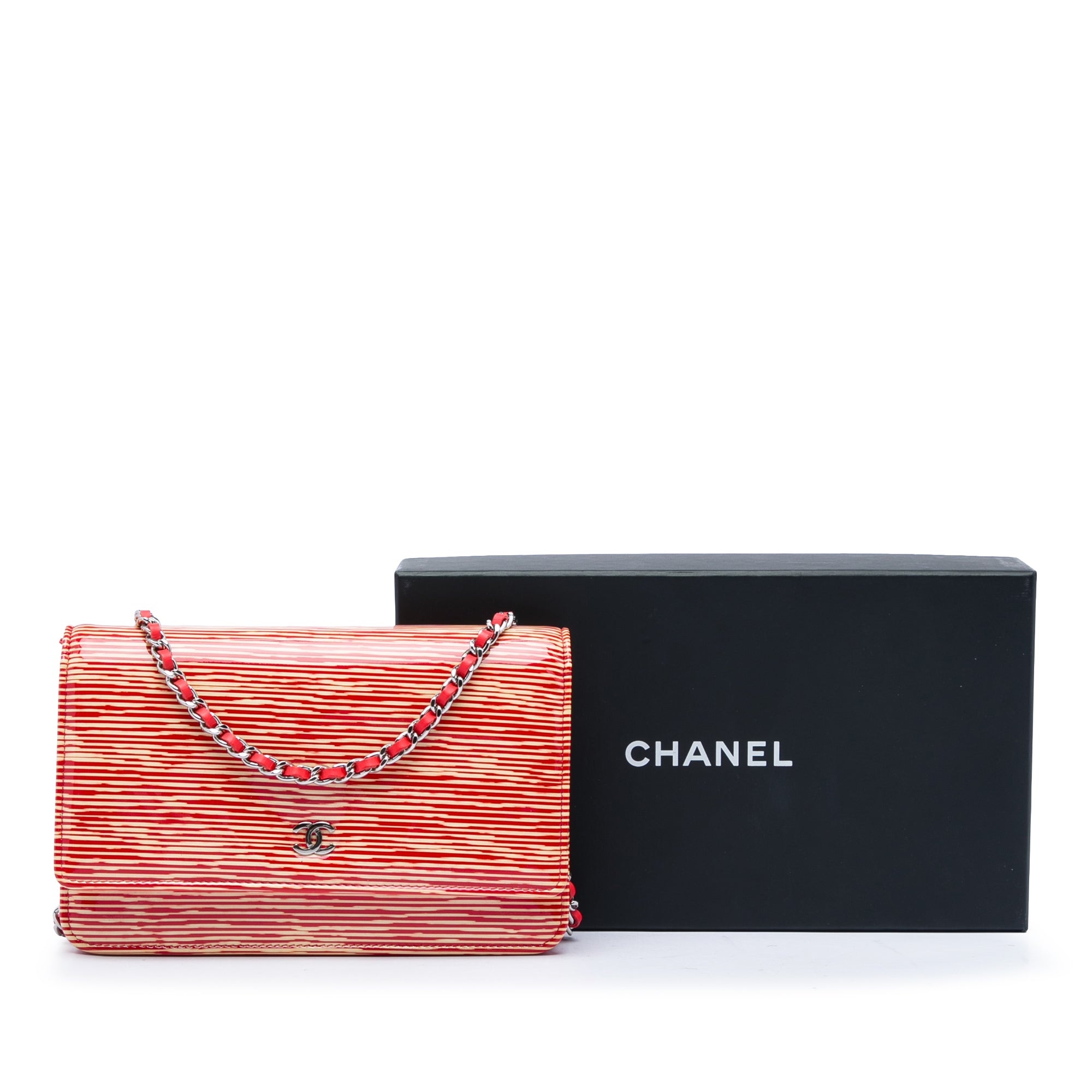 Chanel CC Striped Patent Wallet On Chain - image 7