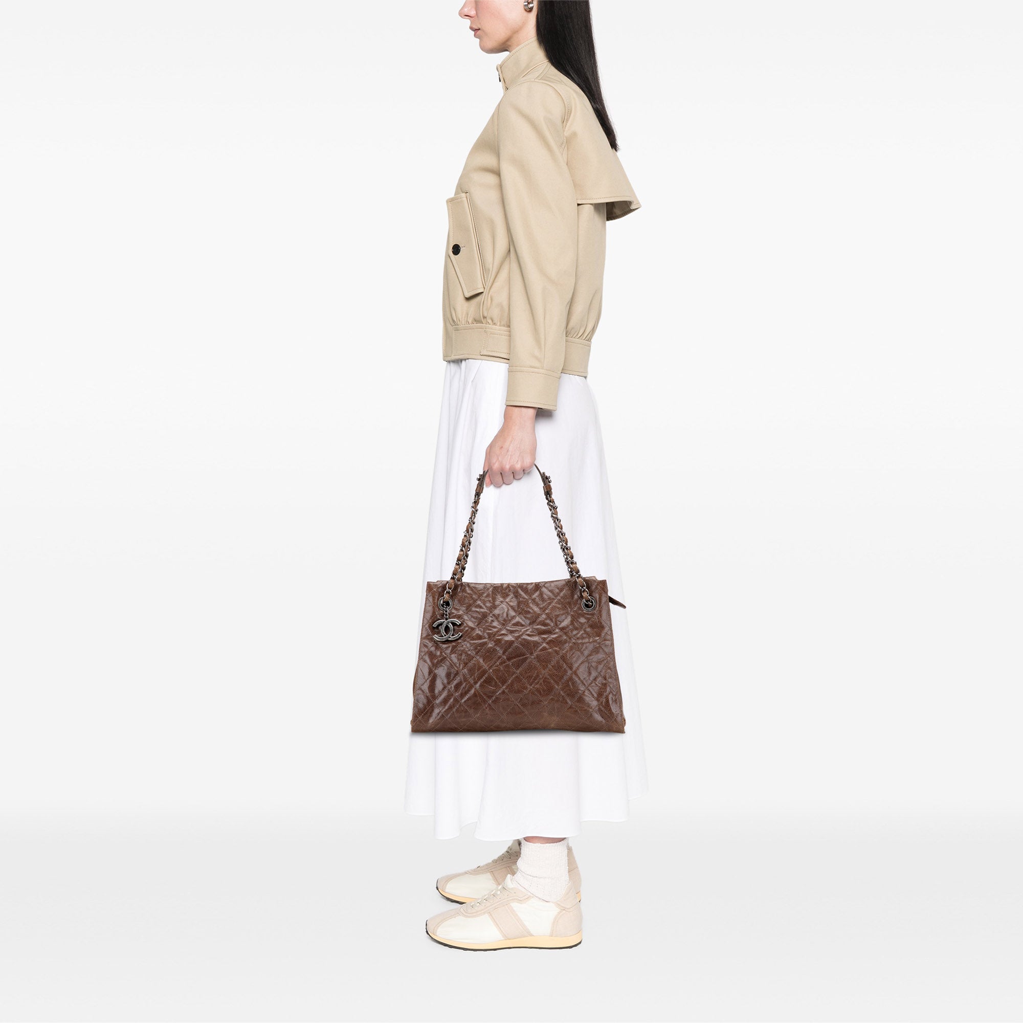 Chanel Quilted Glazed Caviar CC Crave Tote - image 10