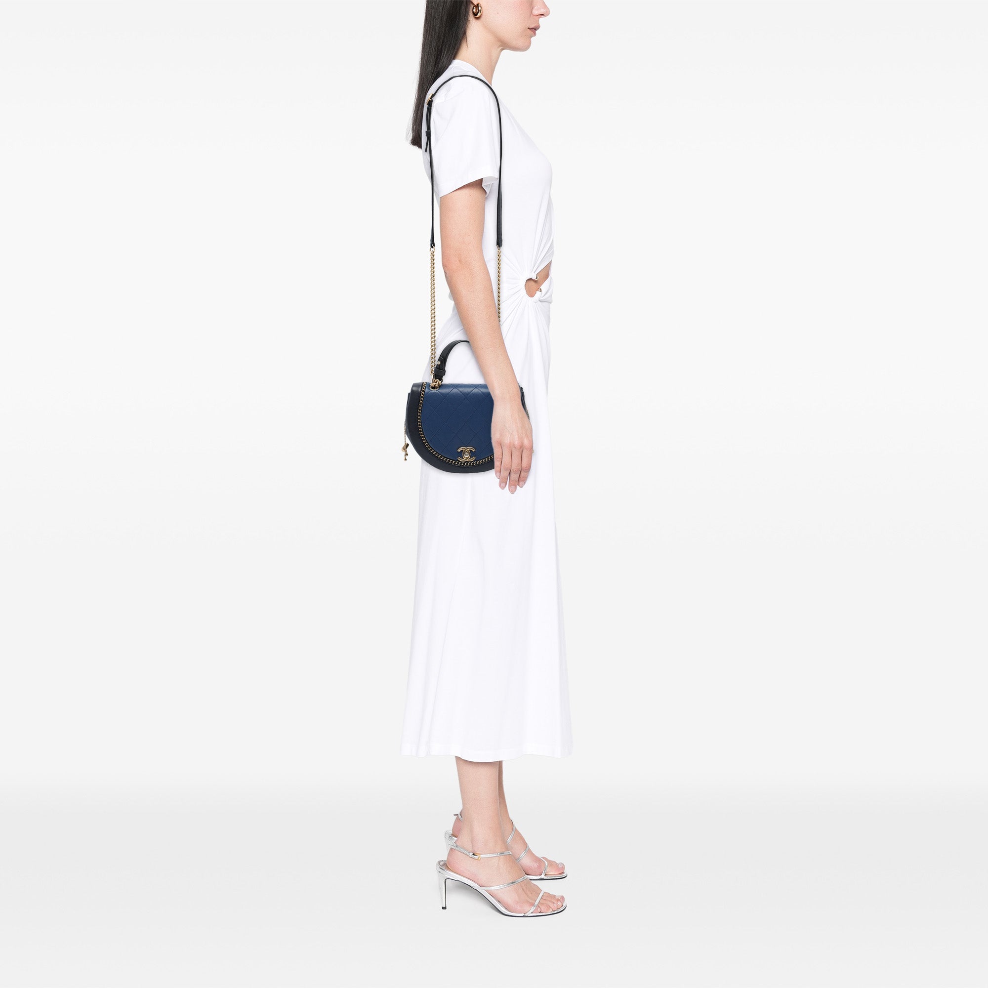 Chanel Small Quilted Lambskin Chain Detail Saddle Bag - image 6