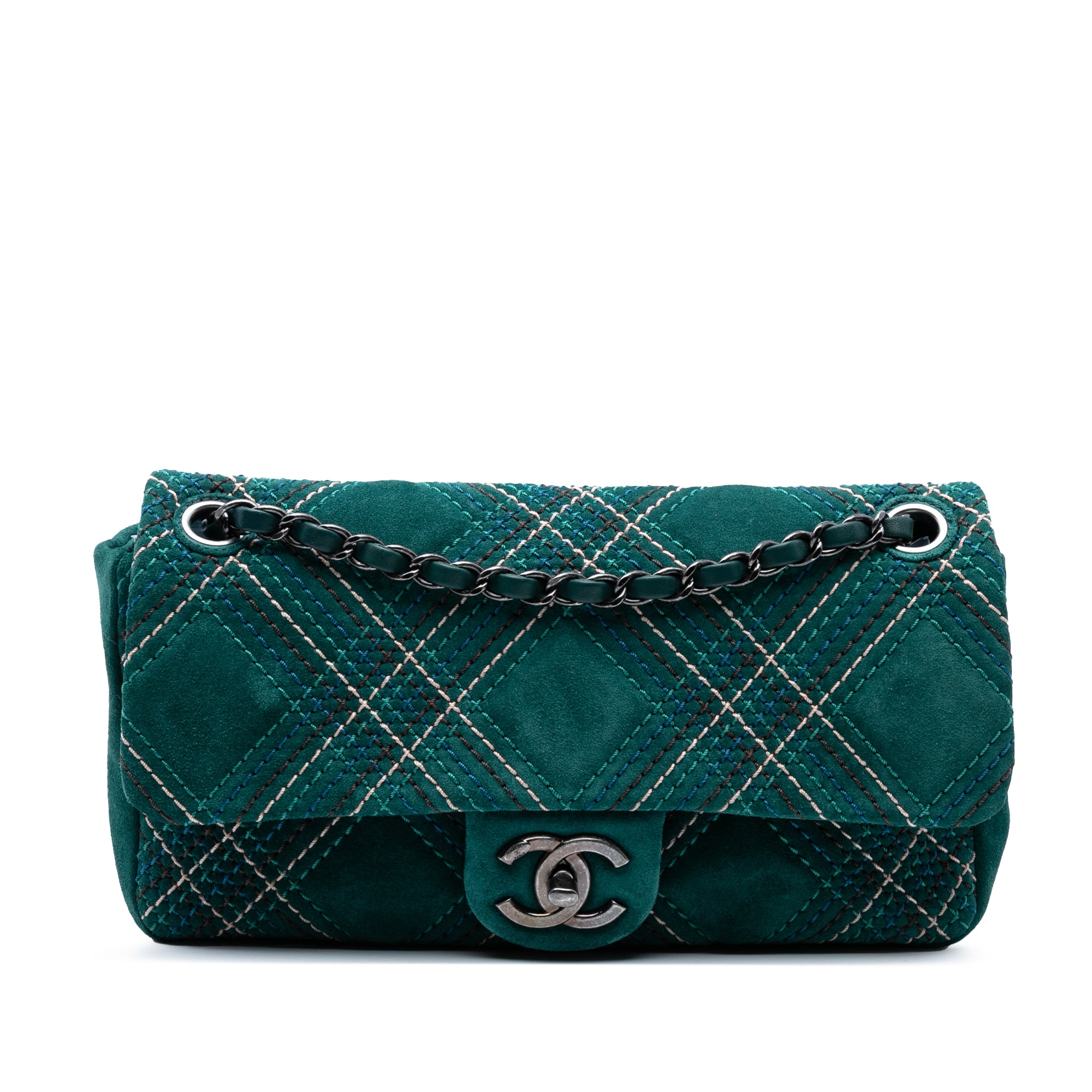 Chanel Paris Edinburgh Medium Stitched Suede Saltire Single Flap - image 1