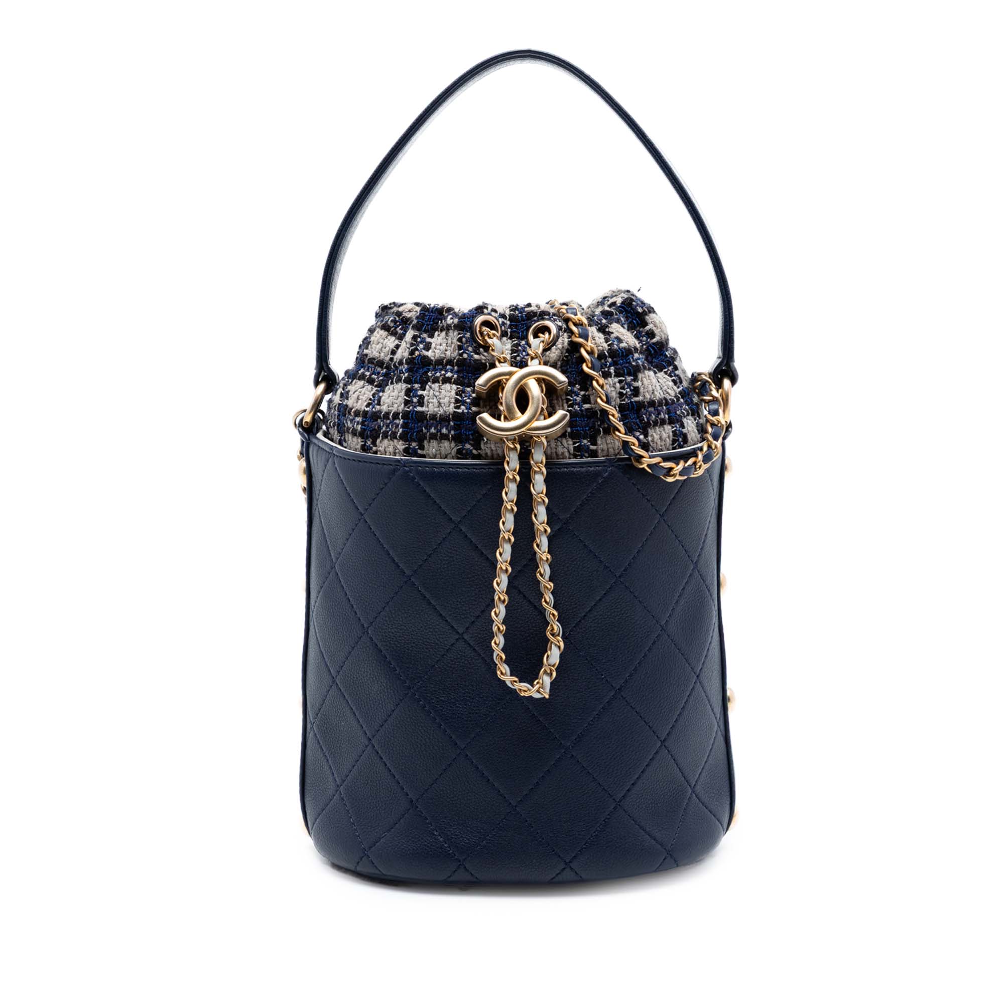 Chanel Medium CC Calfskin and Tweed Drawstring Bucket Bag - image 1