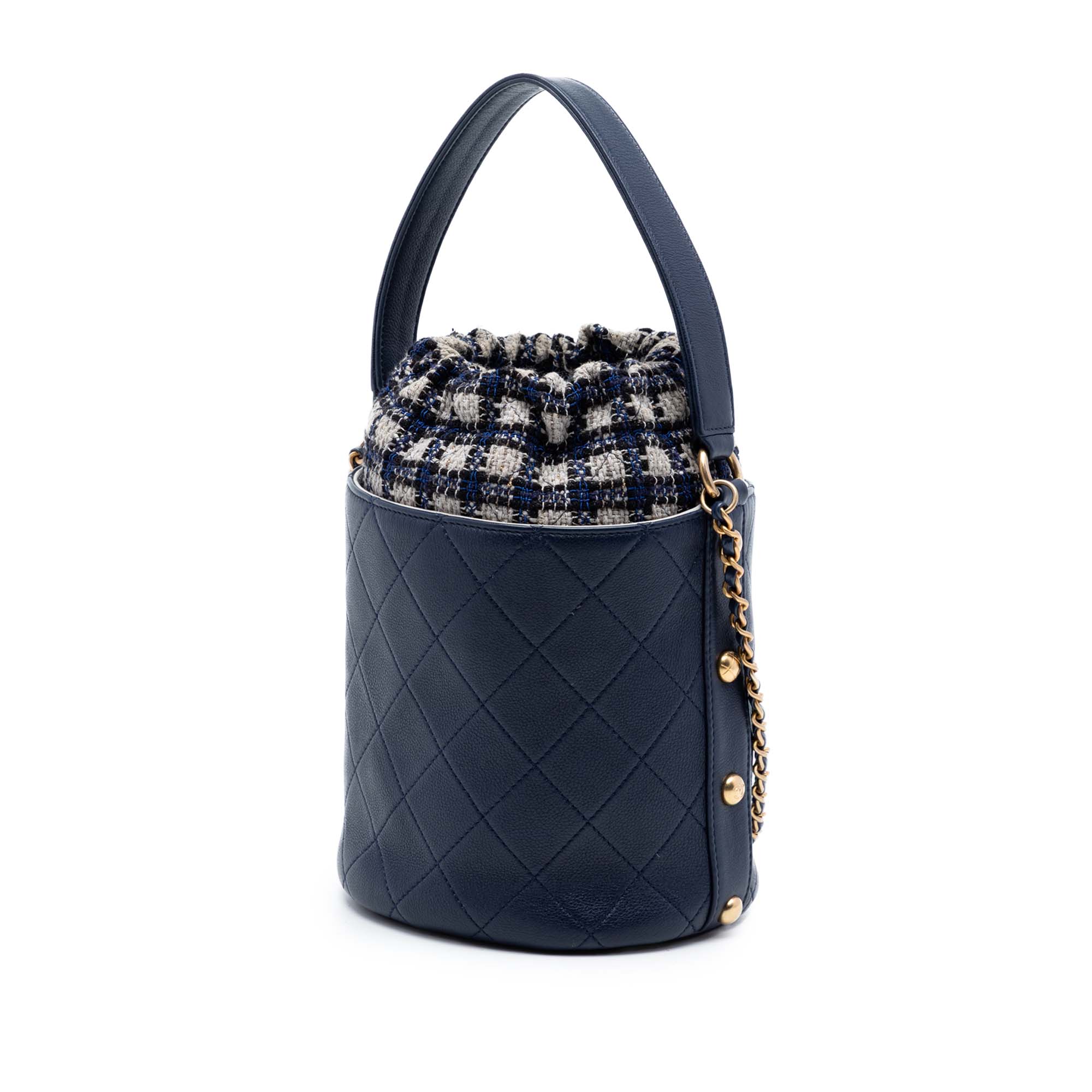 Chanel Medium CC Calfskin and Tweed Drawstring Bucket Bag - image 2