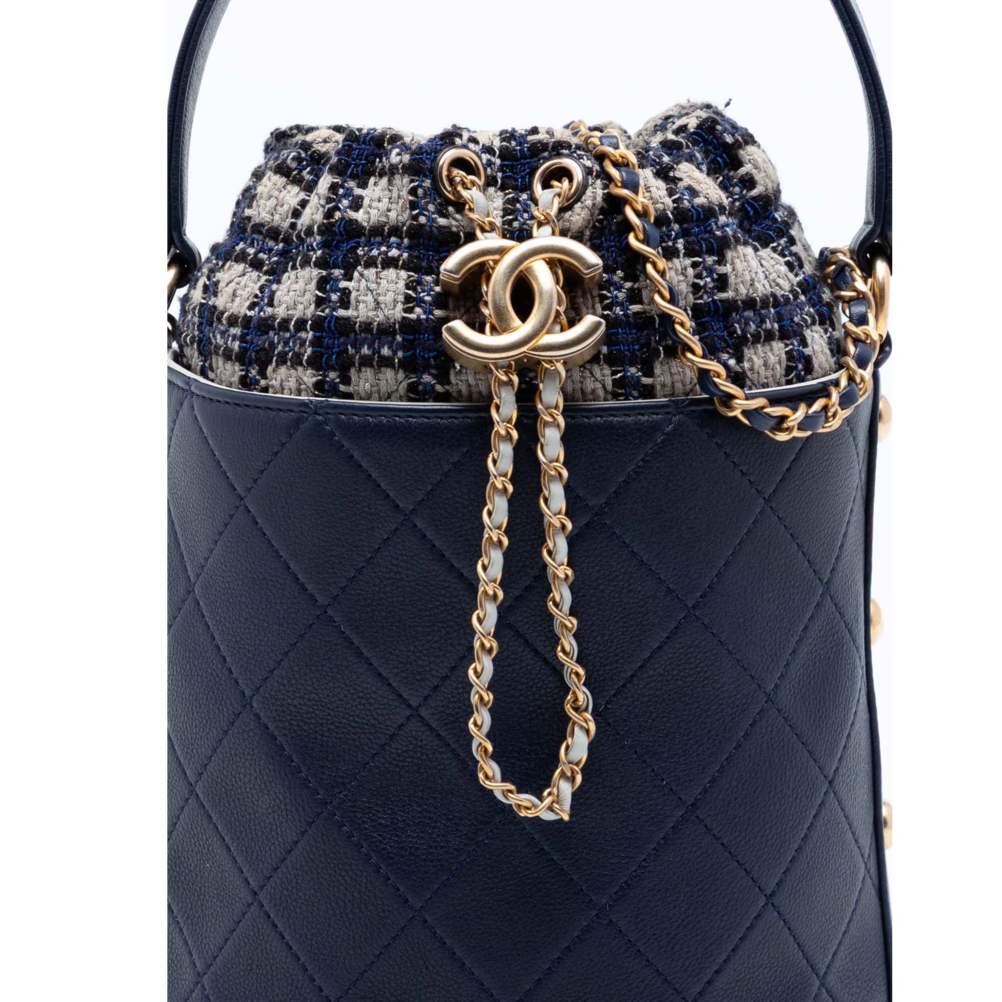 Chanel Medium CC Calfskin and Tweed Drawstring Bucket Bag - image 6