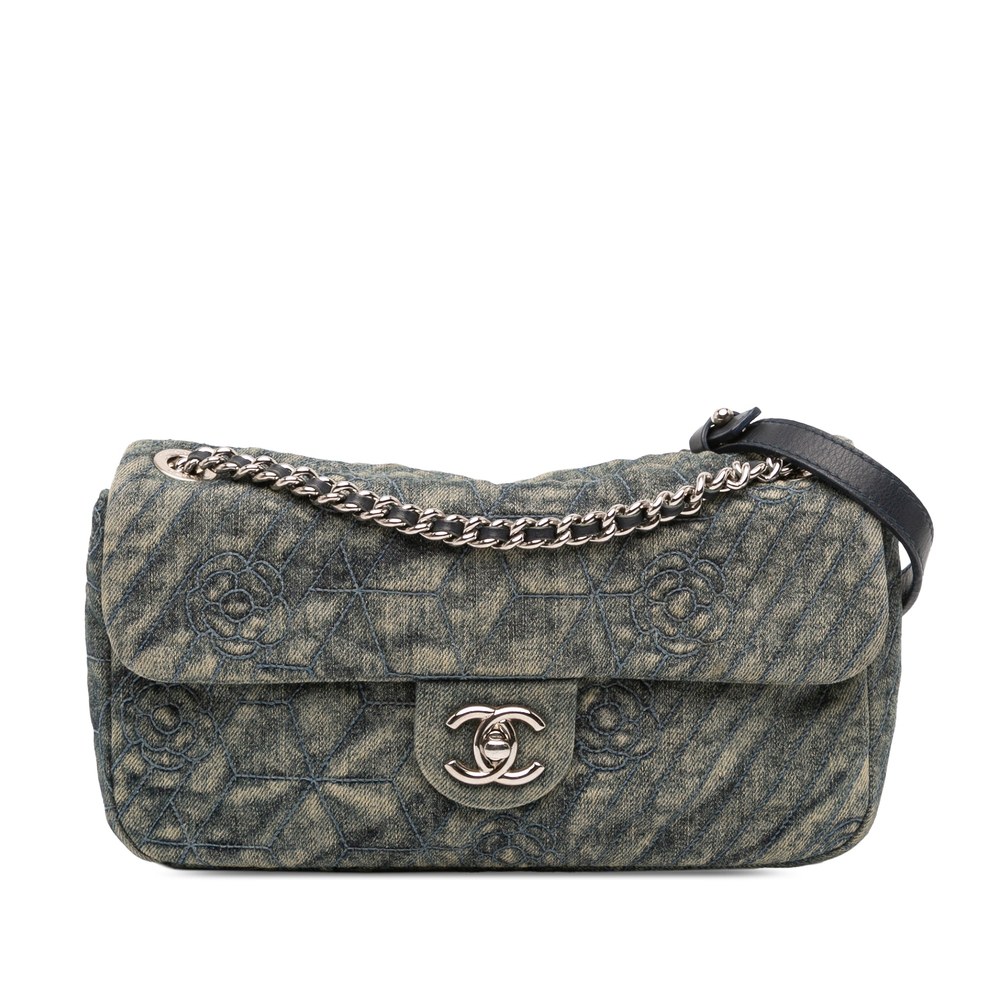 Chanel Medium Embroidered Denim Camellia Flap - image 1