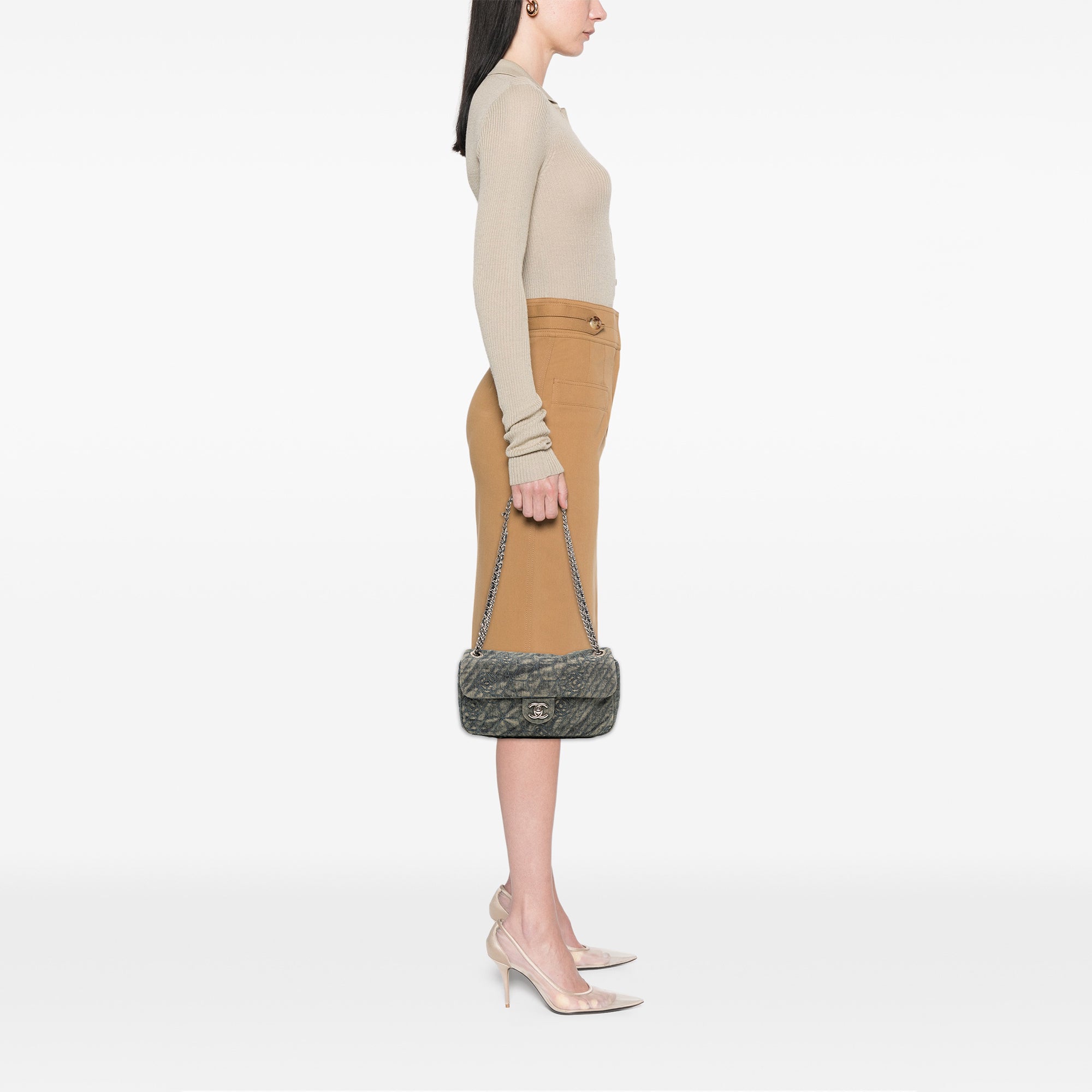 Chanel Medium Embroidered Denim Camellia Flap - image 10