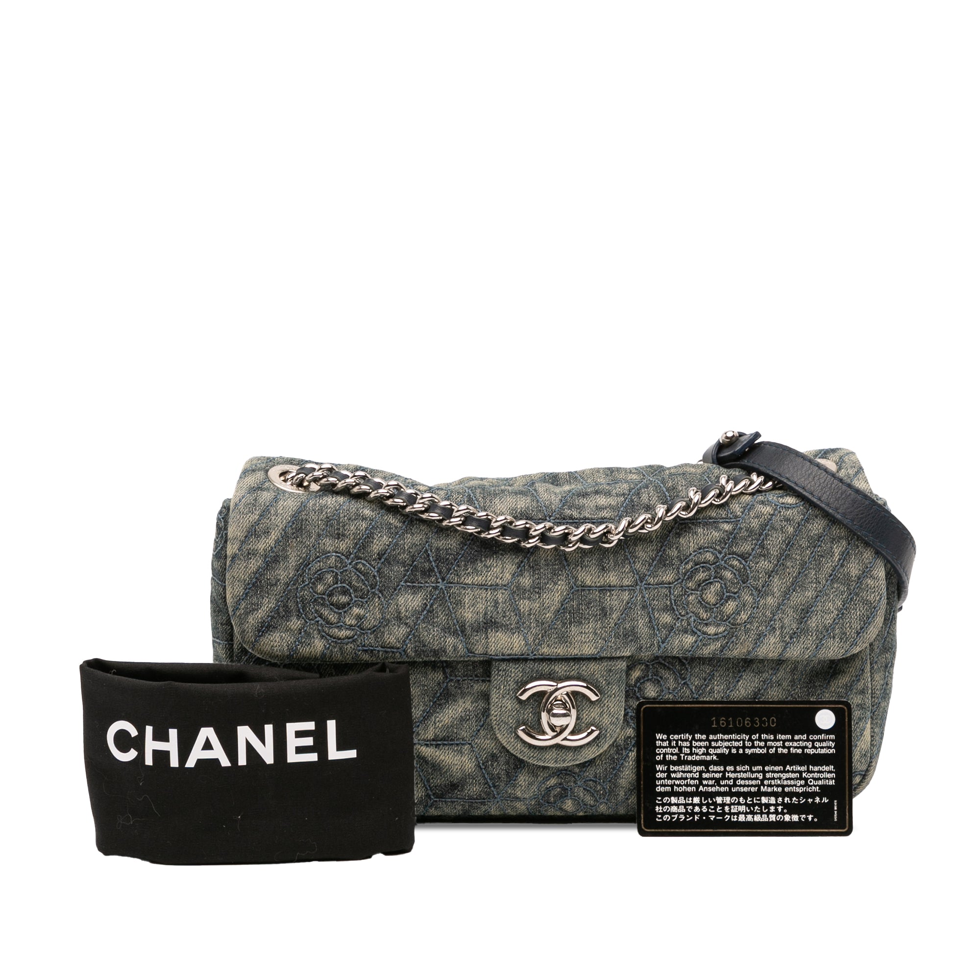 Chanel Medium Embroidered Denim Camellia Flap - image 11