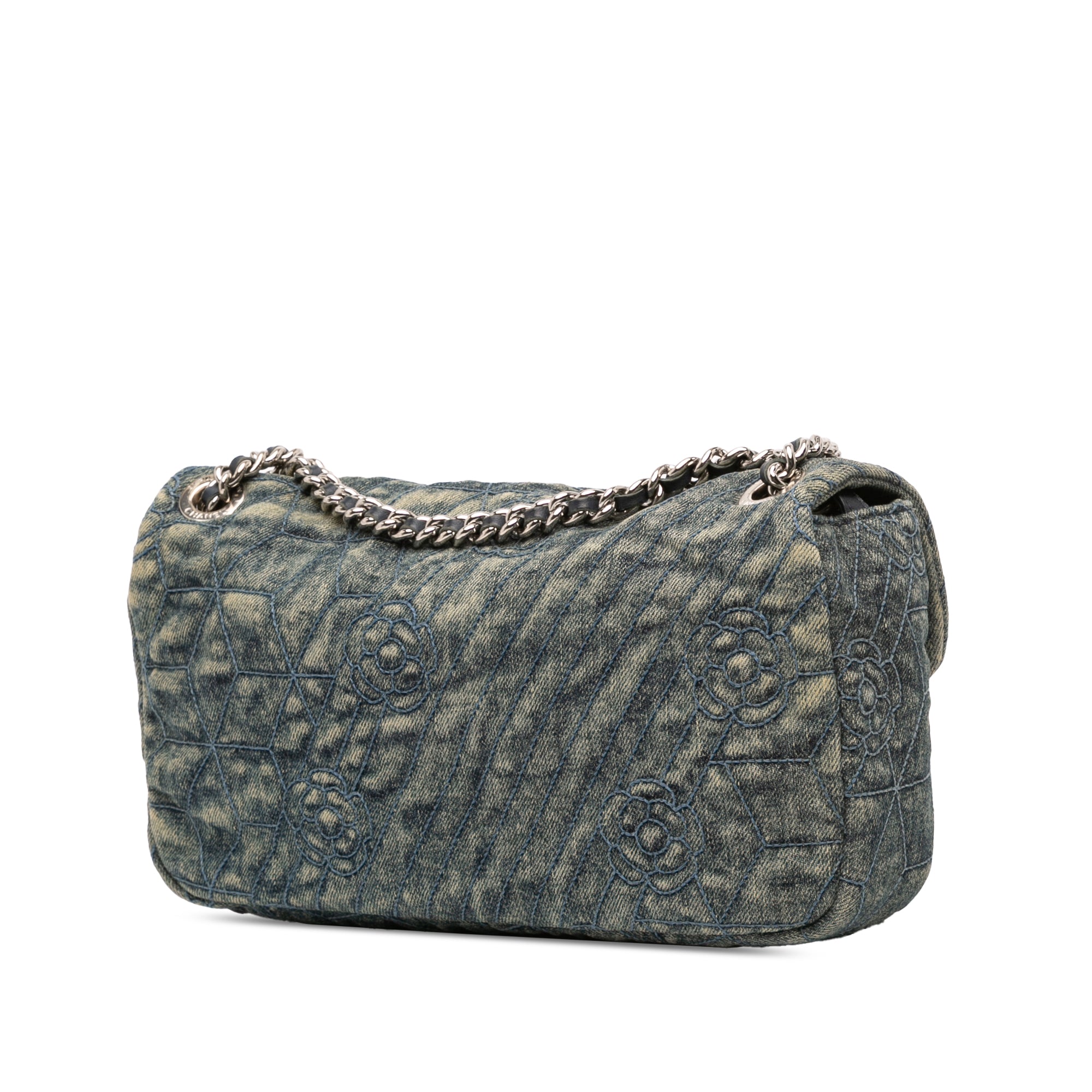 Chanel Medium Embroidered Denim Camellia Flap - image 2