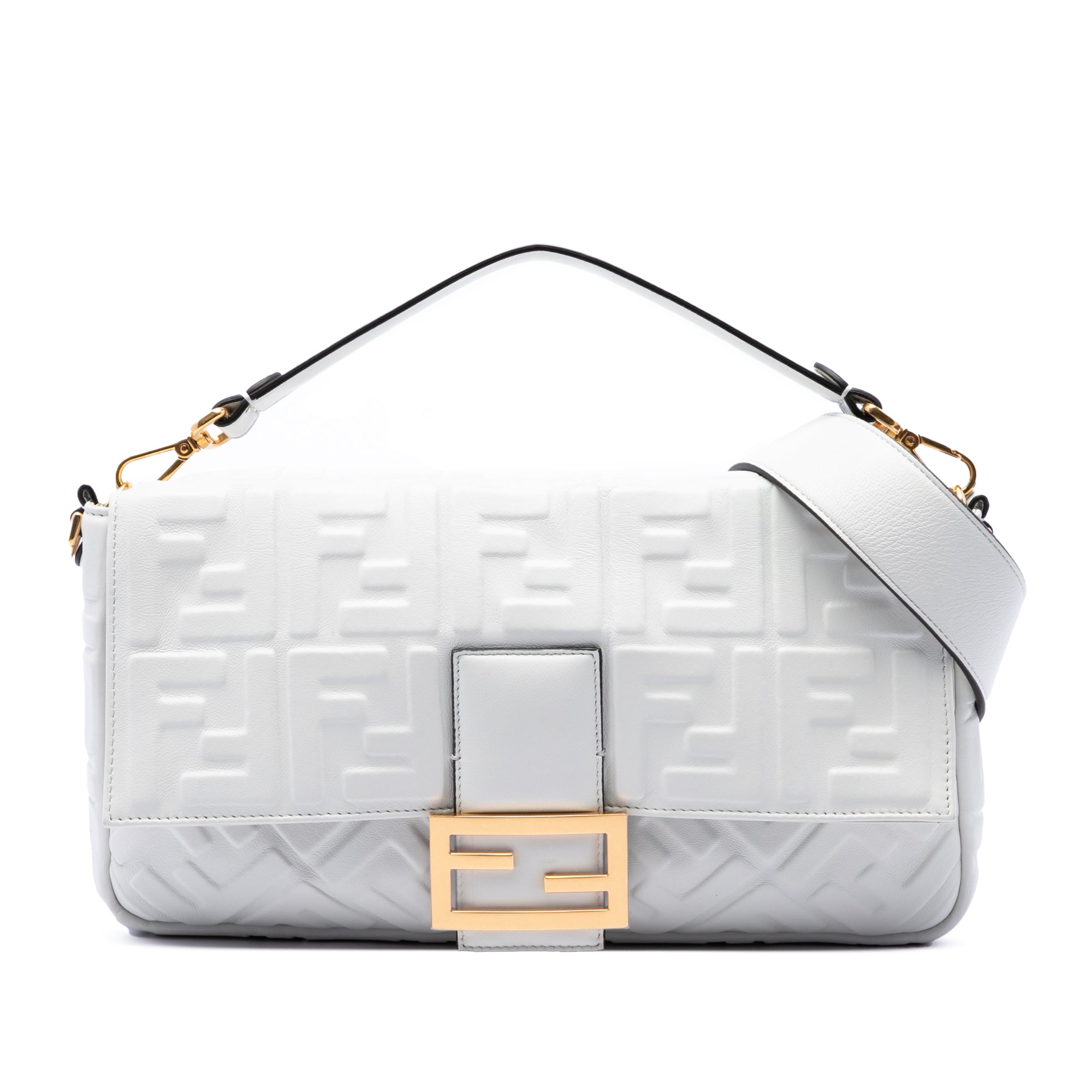 Fendi Large Zucca Embossed Leather Baguette Satchel - image 1