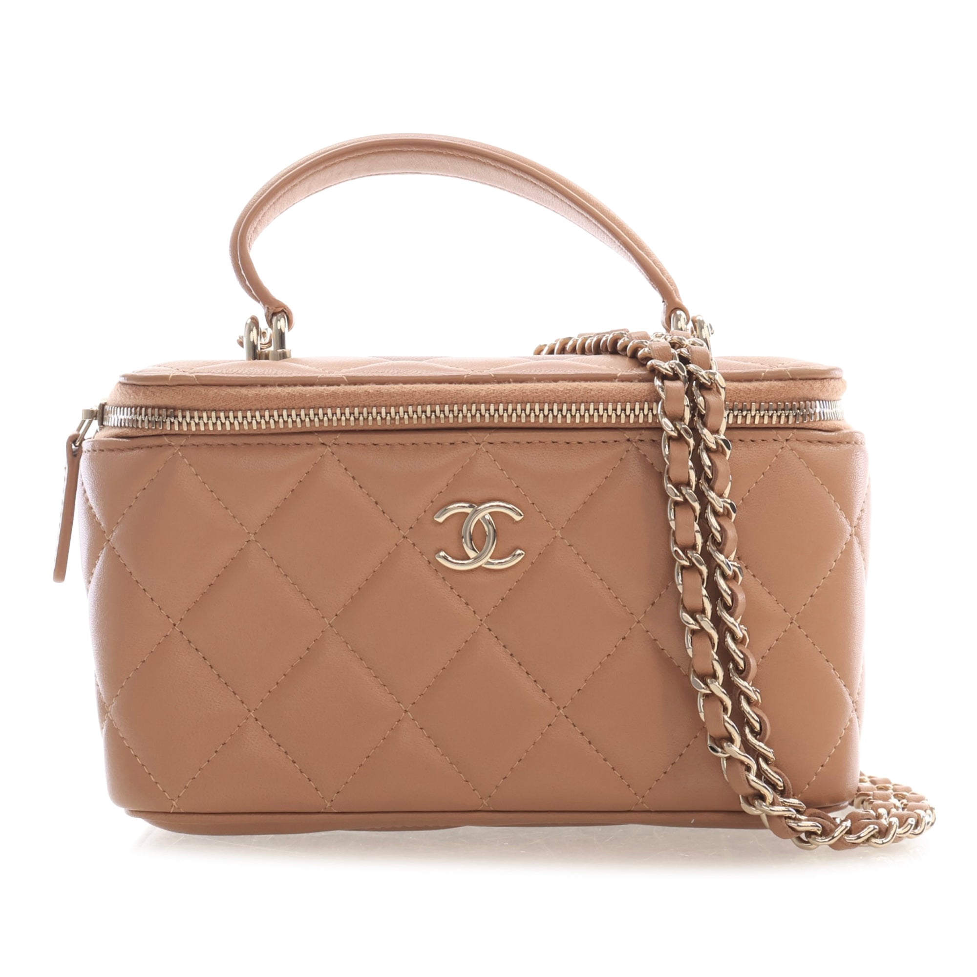 Chanel Small CC Quilted Lambskin Top Handle Vanity Case with Chain - image 1