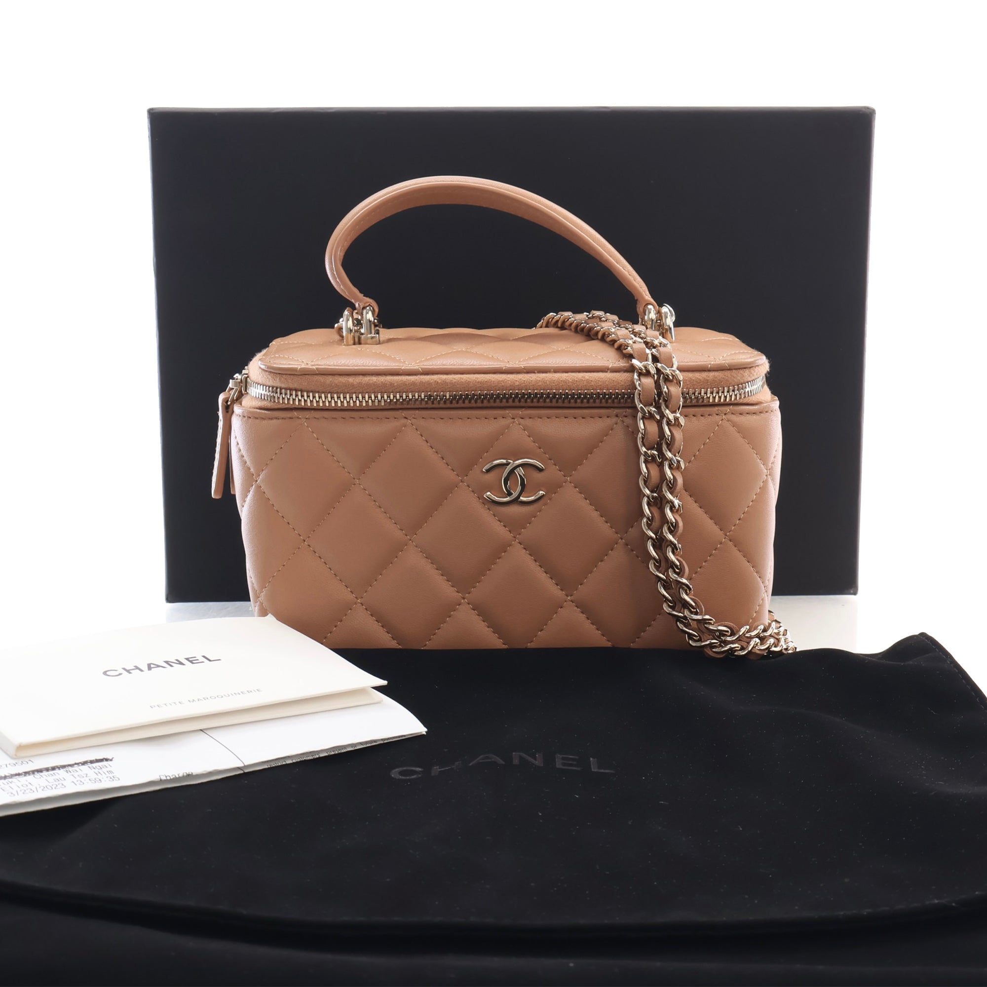 Chanel Small CC Quilted Lambskin Top Handle Vanity Case with Chain - image 15