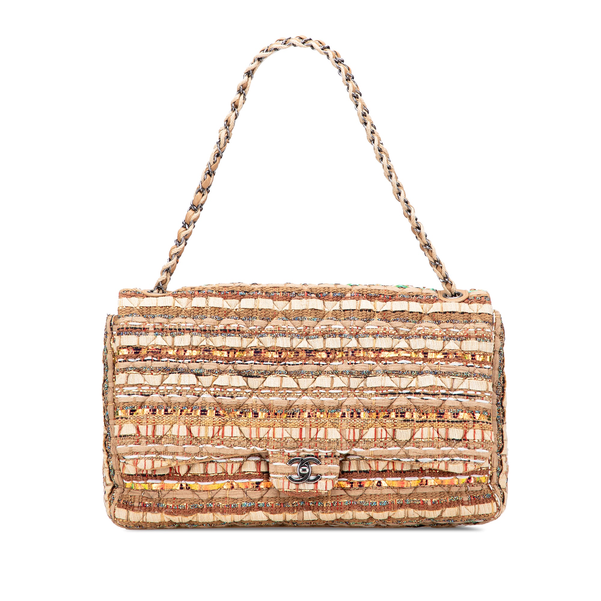 Chanel Jumbo Classic Iridescent Ribbon and Tweed Single Flap - image 1