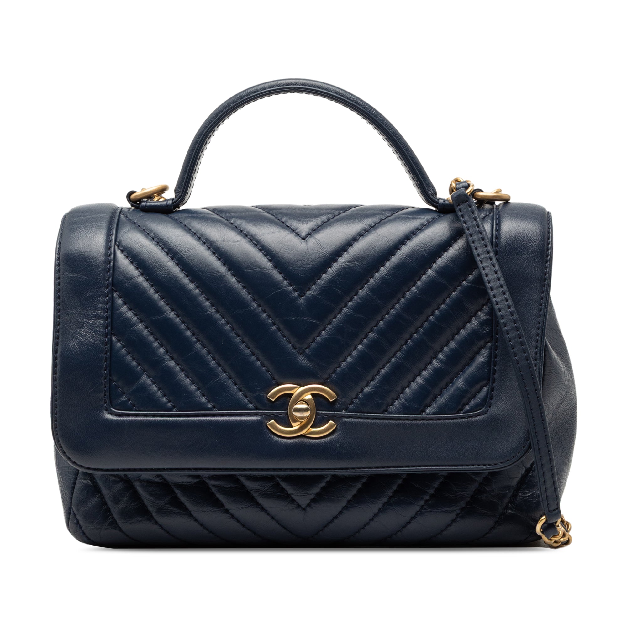 Chanel CC Chevron Aged Calfskin Top Handle Flap - image 1