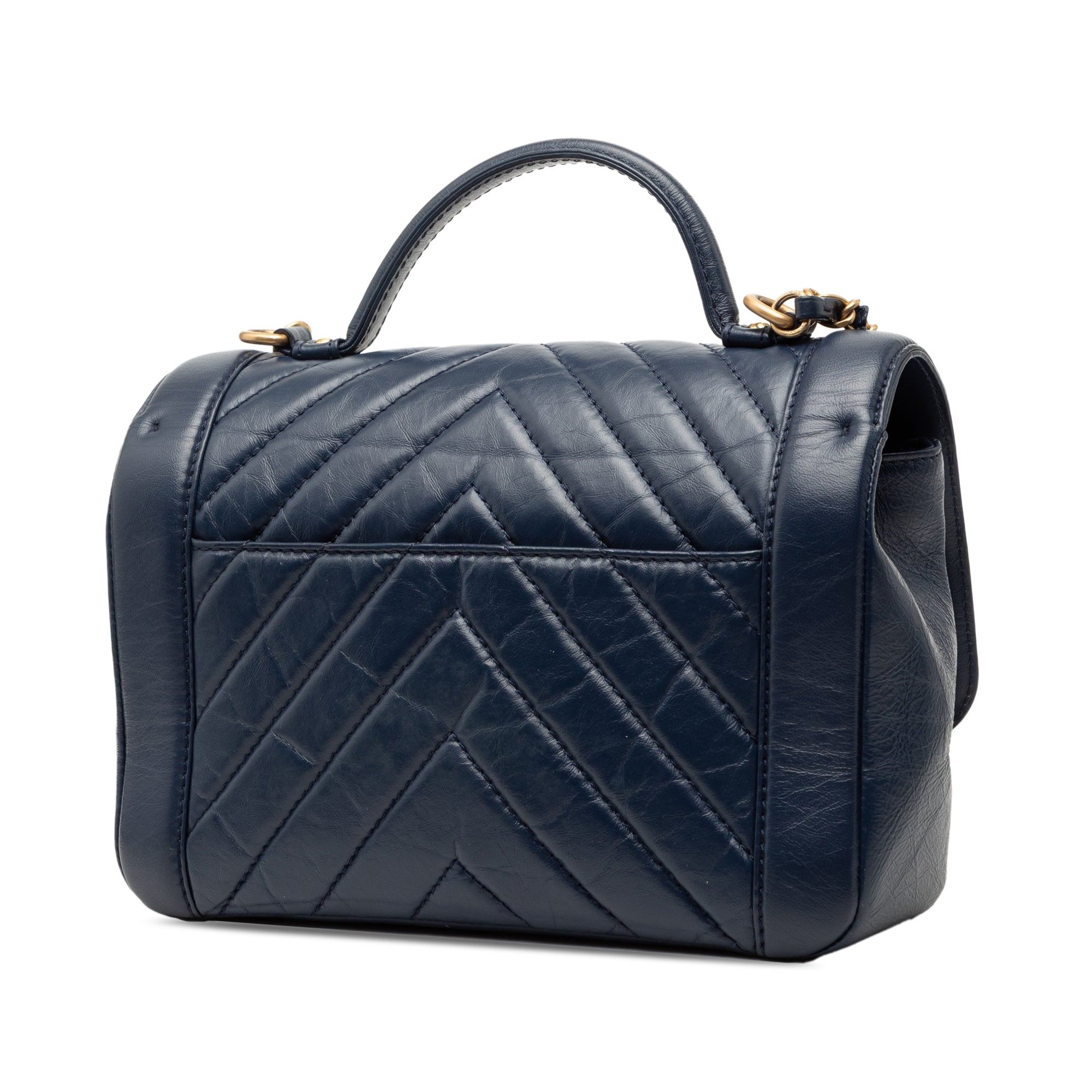 Chanel CC Chevron Aged Calfskin Top Handle Flap - image 2