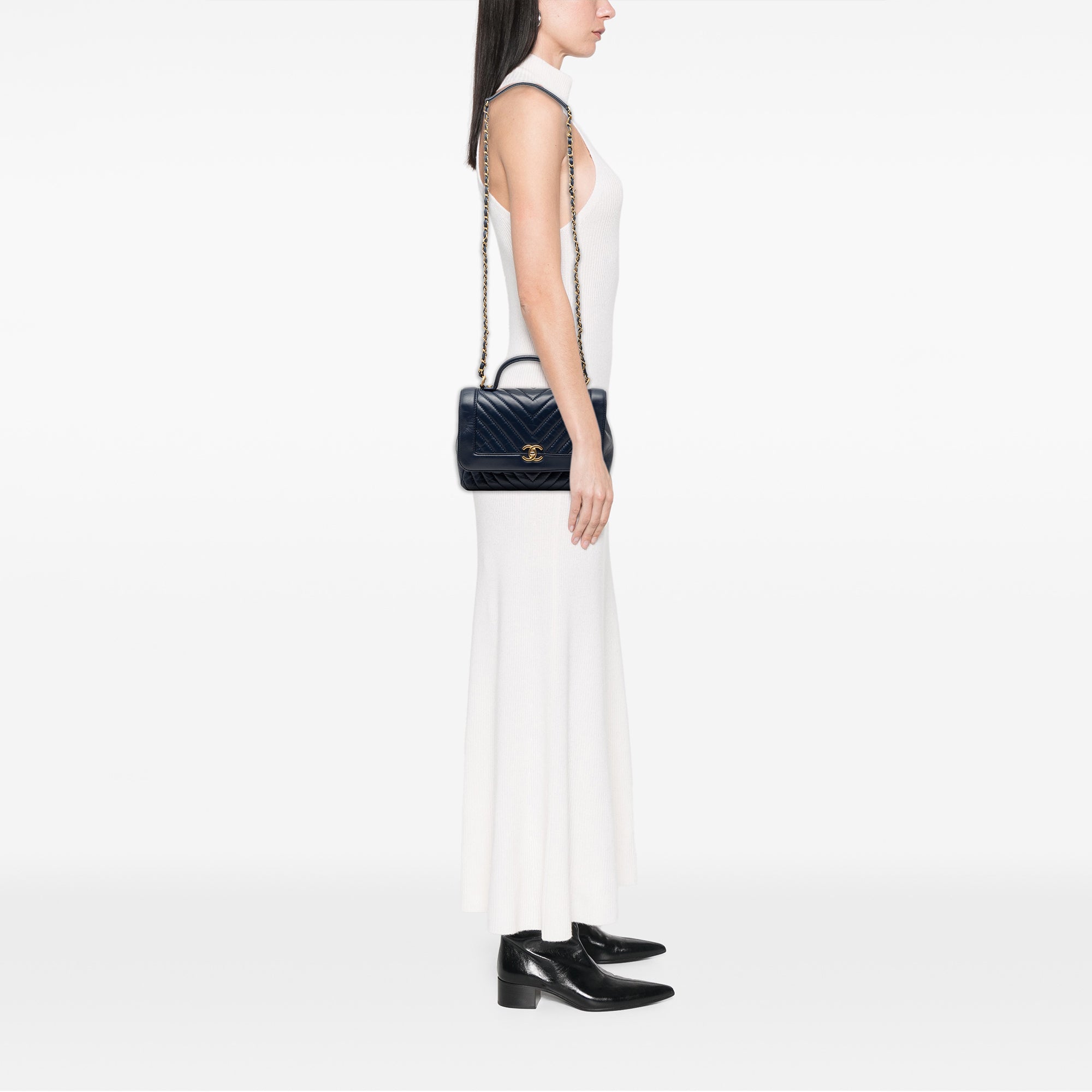 Chanel CC Chevron Aged Calfskin Top Handle Flap - image 7