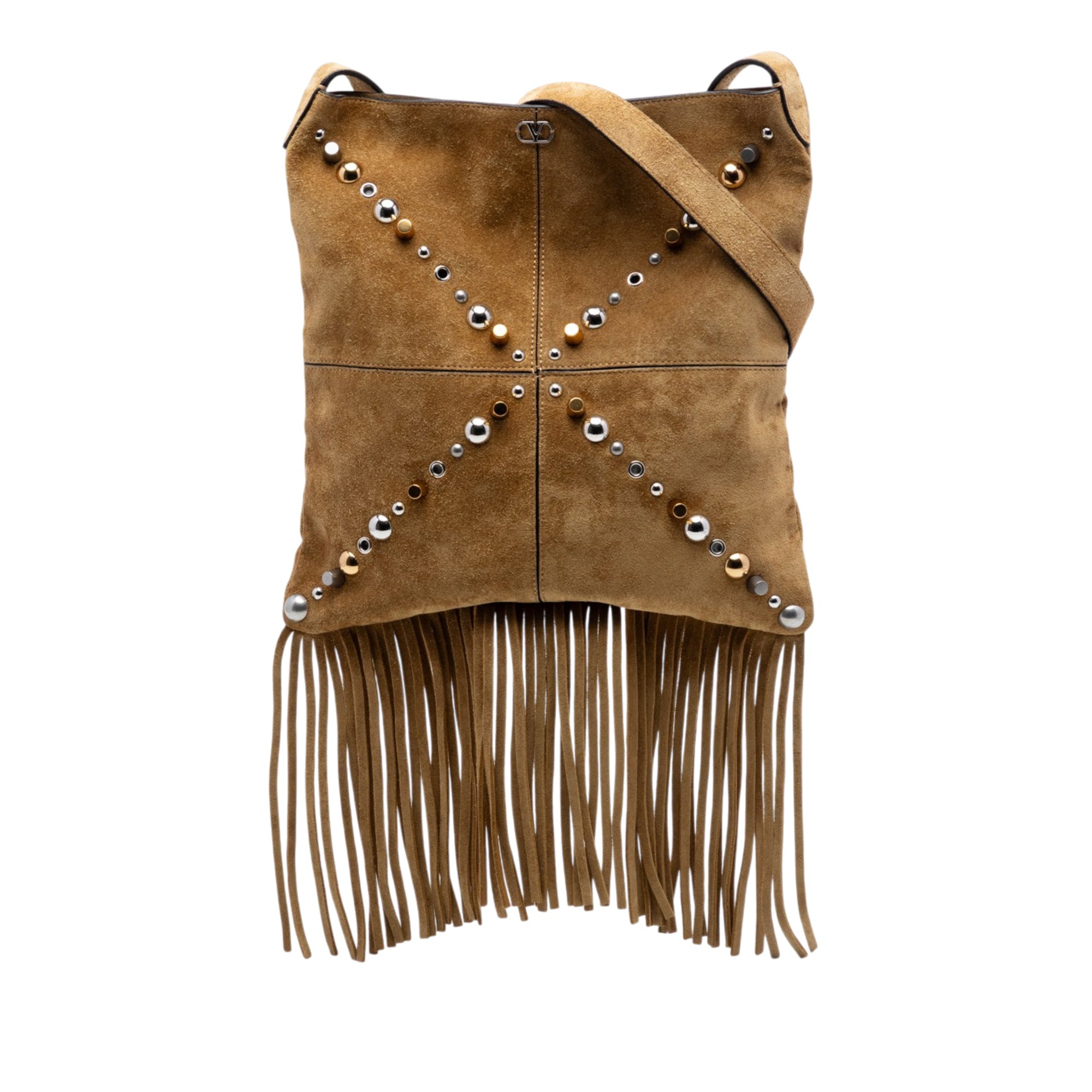 Valentino Suede Studded Nellcote Fringe Crossbody - image 1