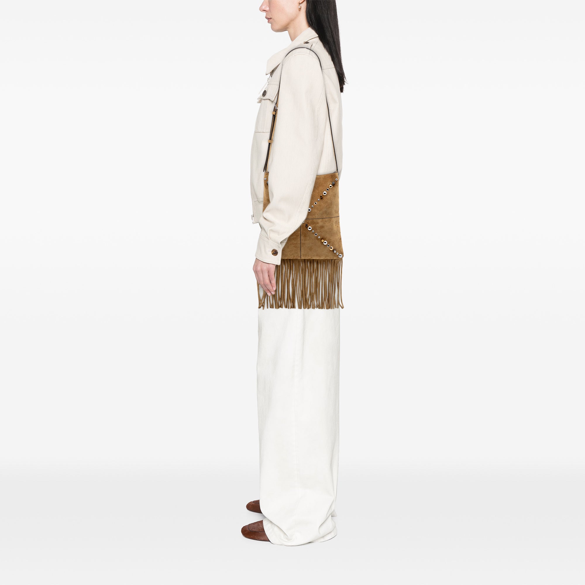 Valentino Suede Studded Nellcote Fringe Crossbody - image 6