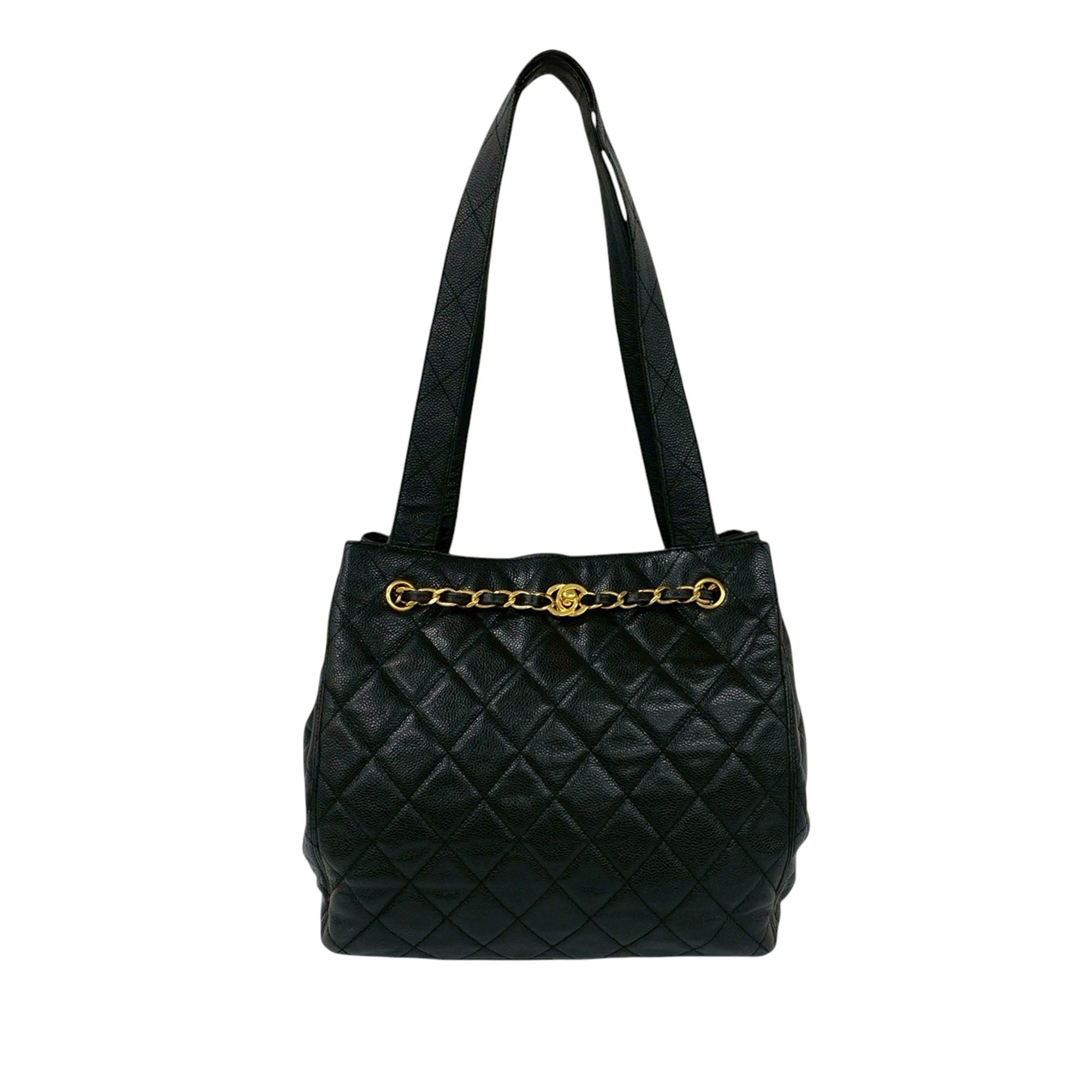 Chanel CC Quilted Caviar Chain Drawstring Tote - image 1