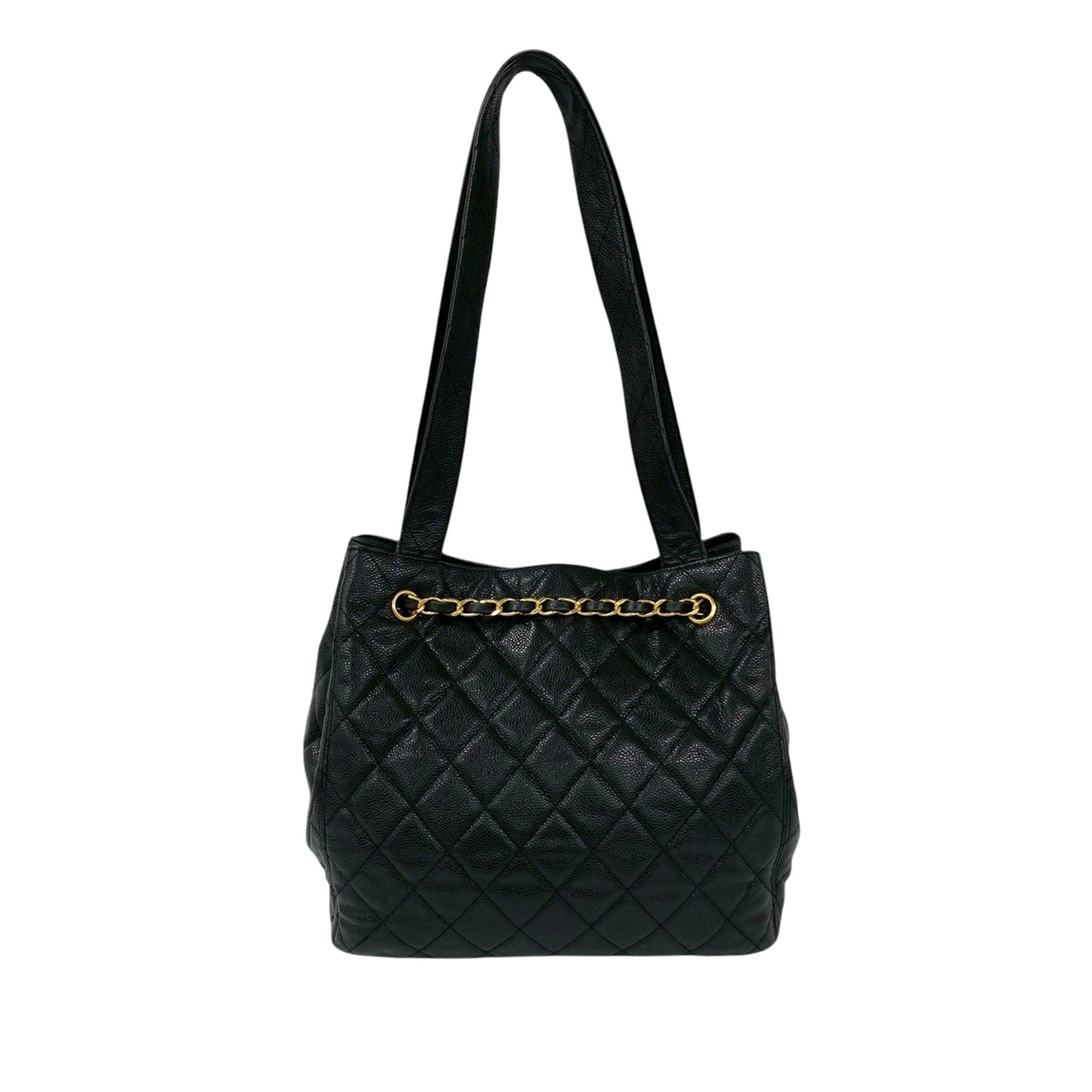 Chanel CC Quilted Caviar Chain Drawstring Tote - image 2