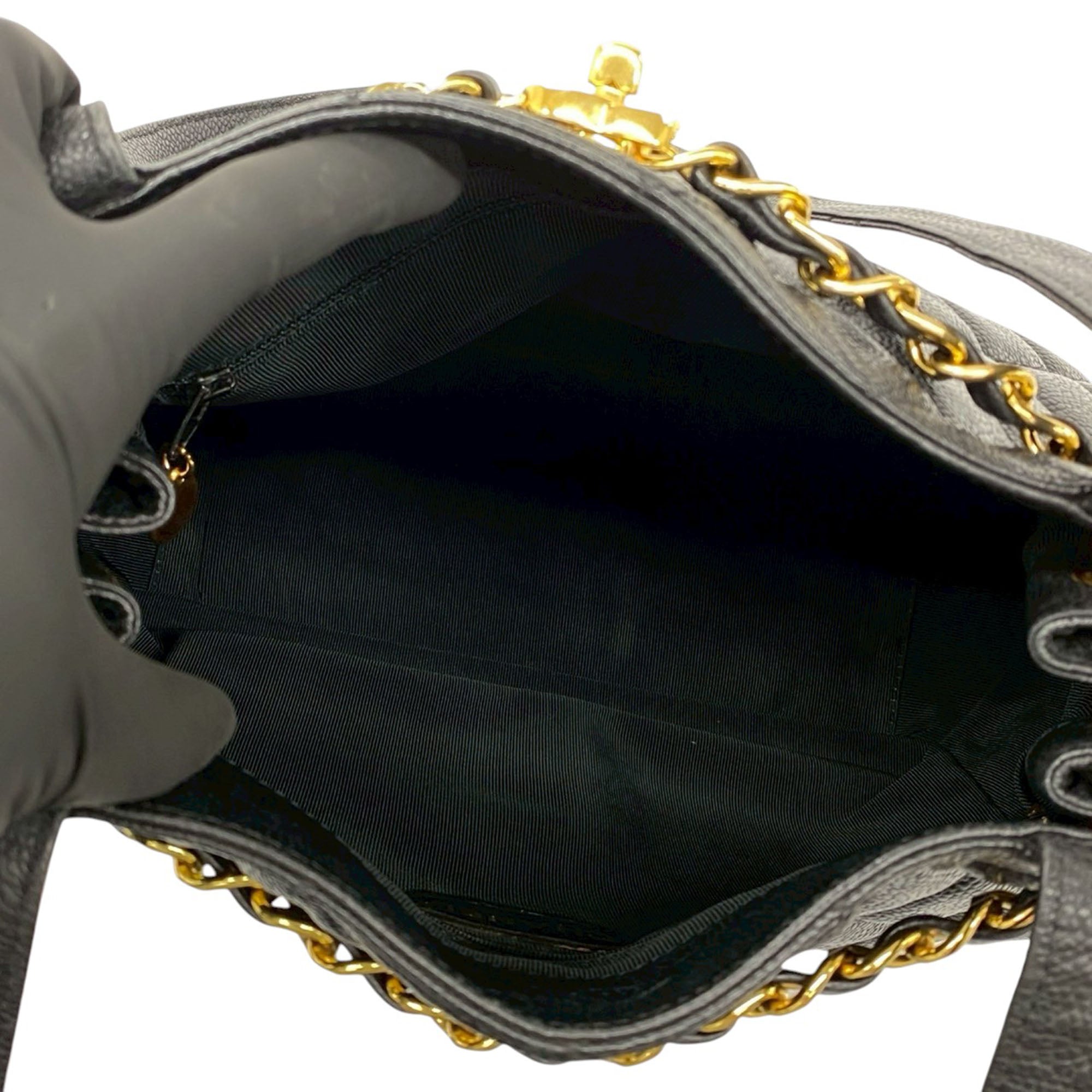 Chanel CC Quilted Caviar Chain Drawstring Tote - image 3