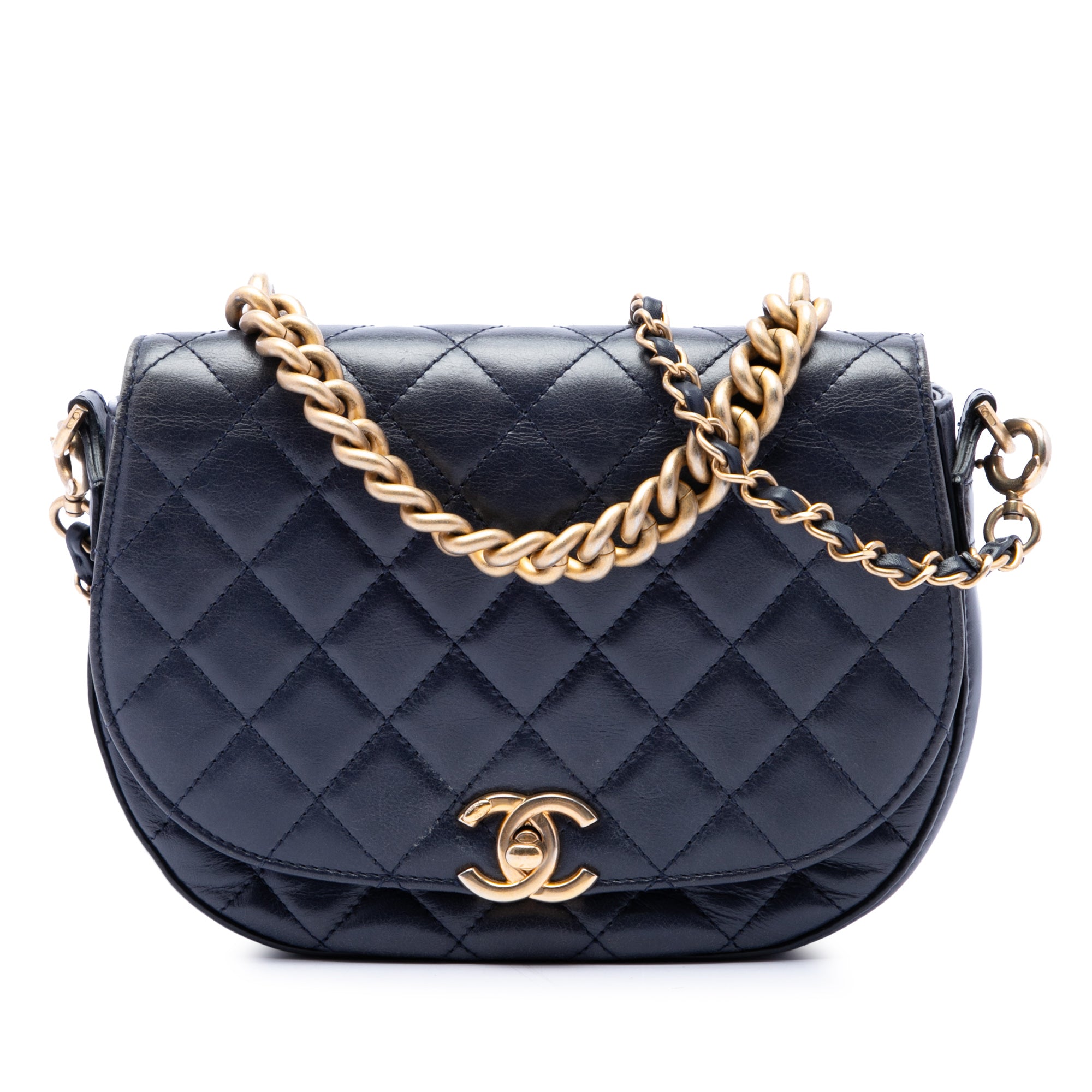 Chanel CC Quilted Lambskin Chain Handle Half Moon Flap - image 1