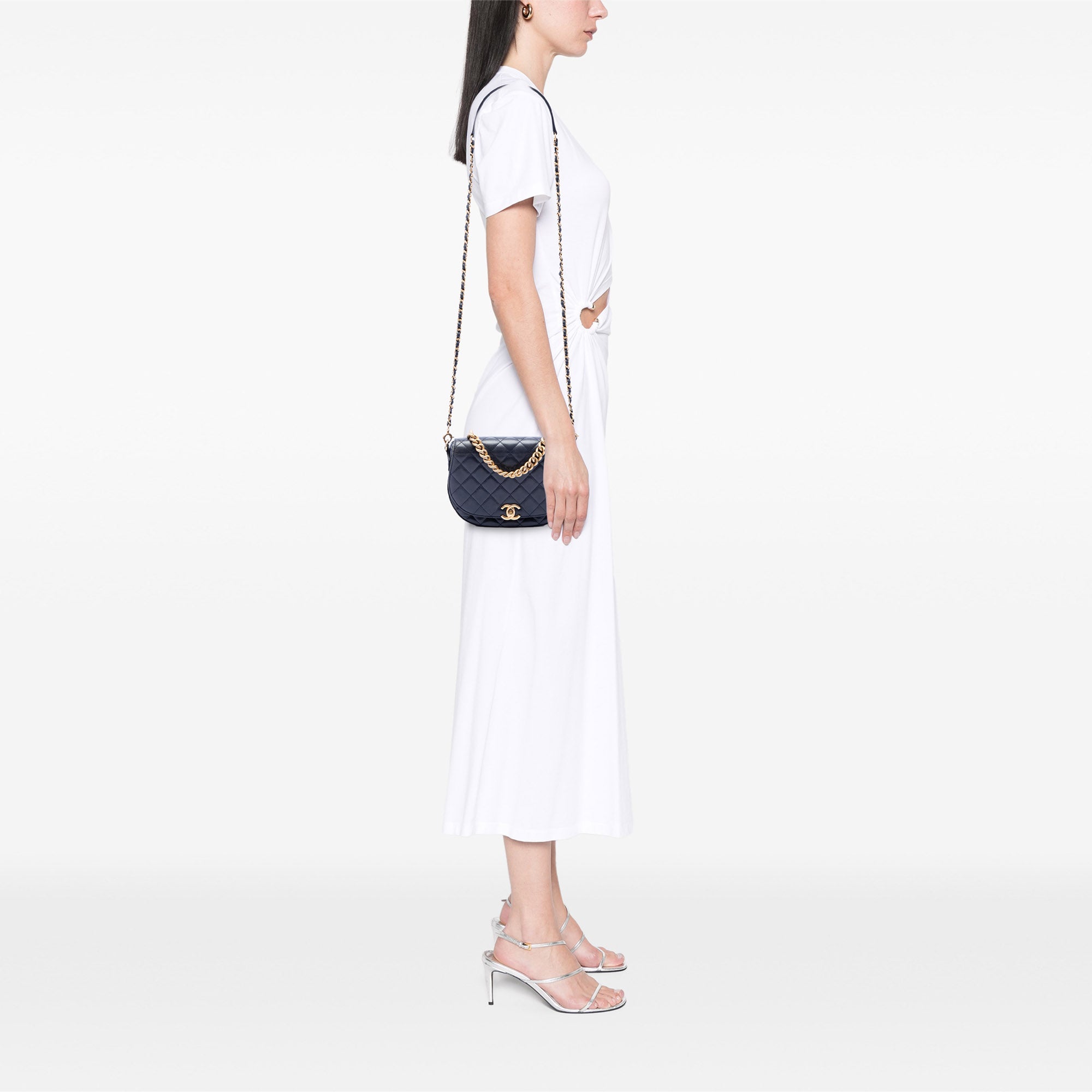 Chanel CC Quilted Lambskin Chain Handle Half Moon Flap - image 6