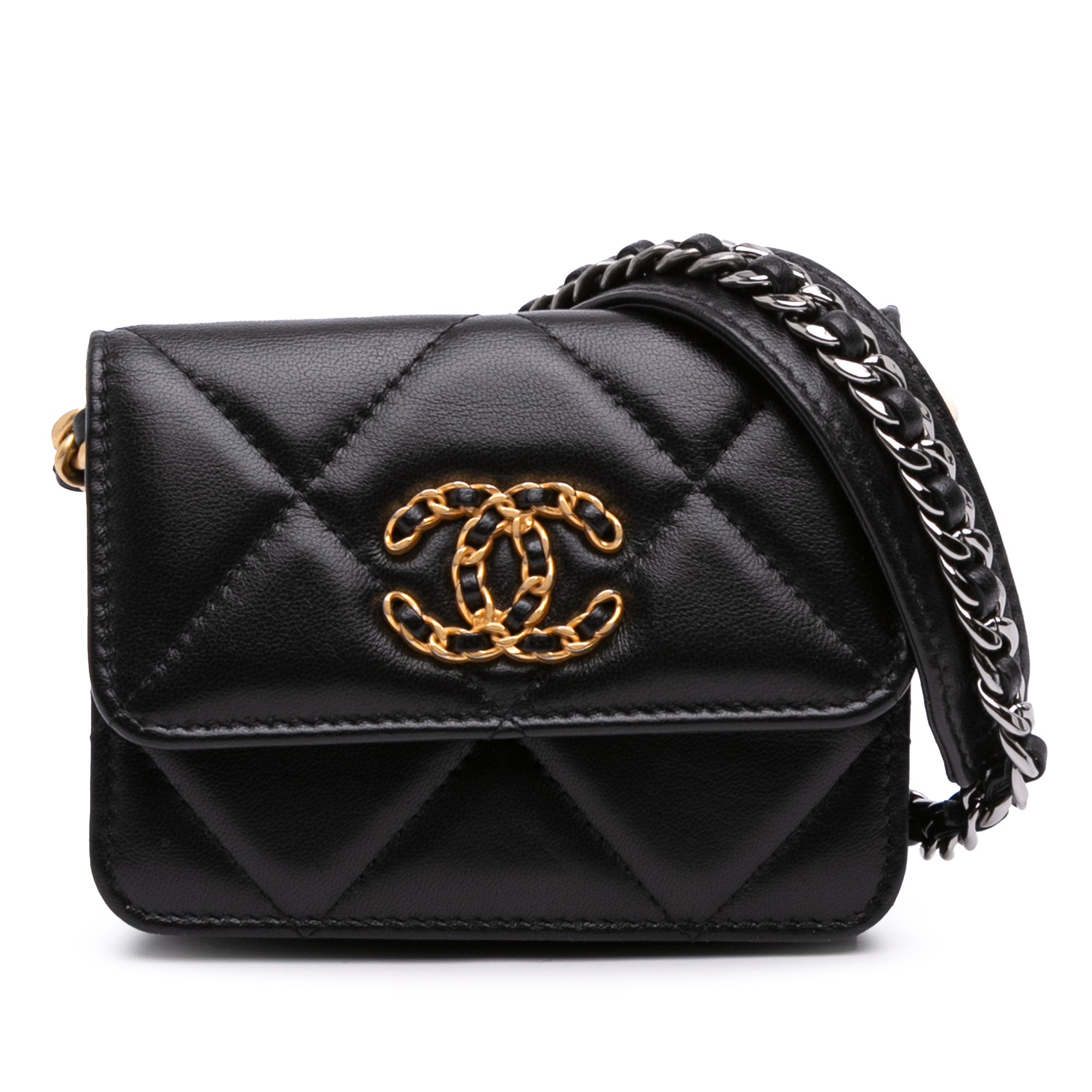 Chanel Quilted Lambskin 19 Flap Coin Purse With Chain - image 1