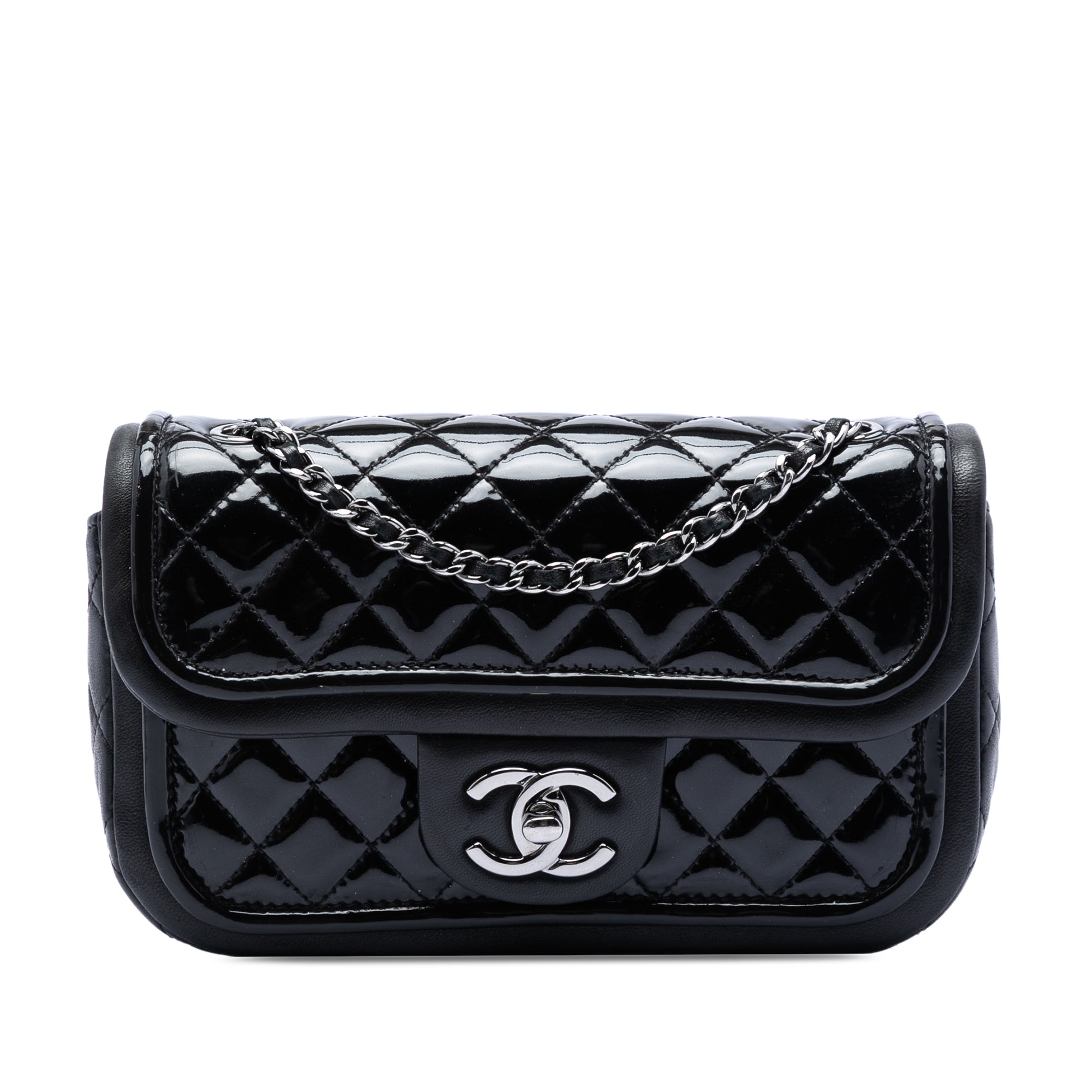 Chanel Small Quilted Patent and Lambskin Trimmed Classic Twist Flap - image 1