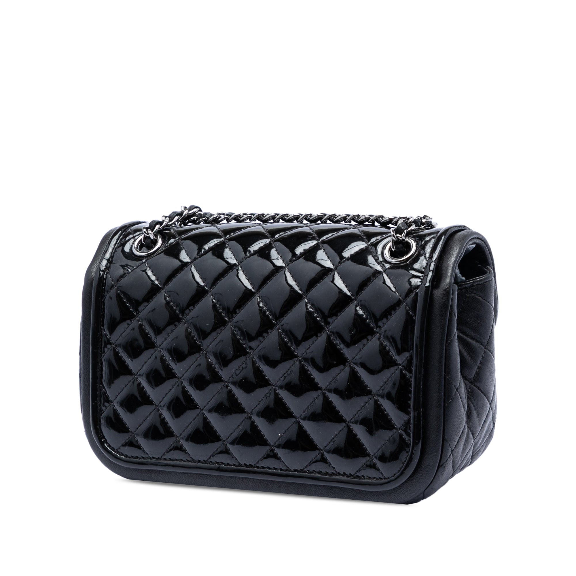 Chanel Small Quilted Patent and Lambskin Trimmed Classic Twist Flap - image 2