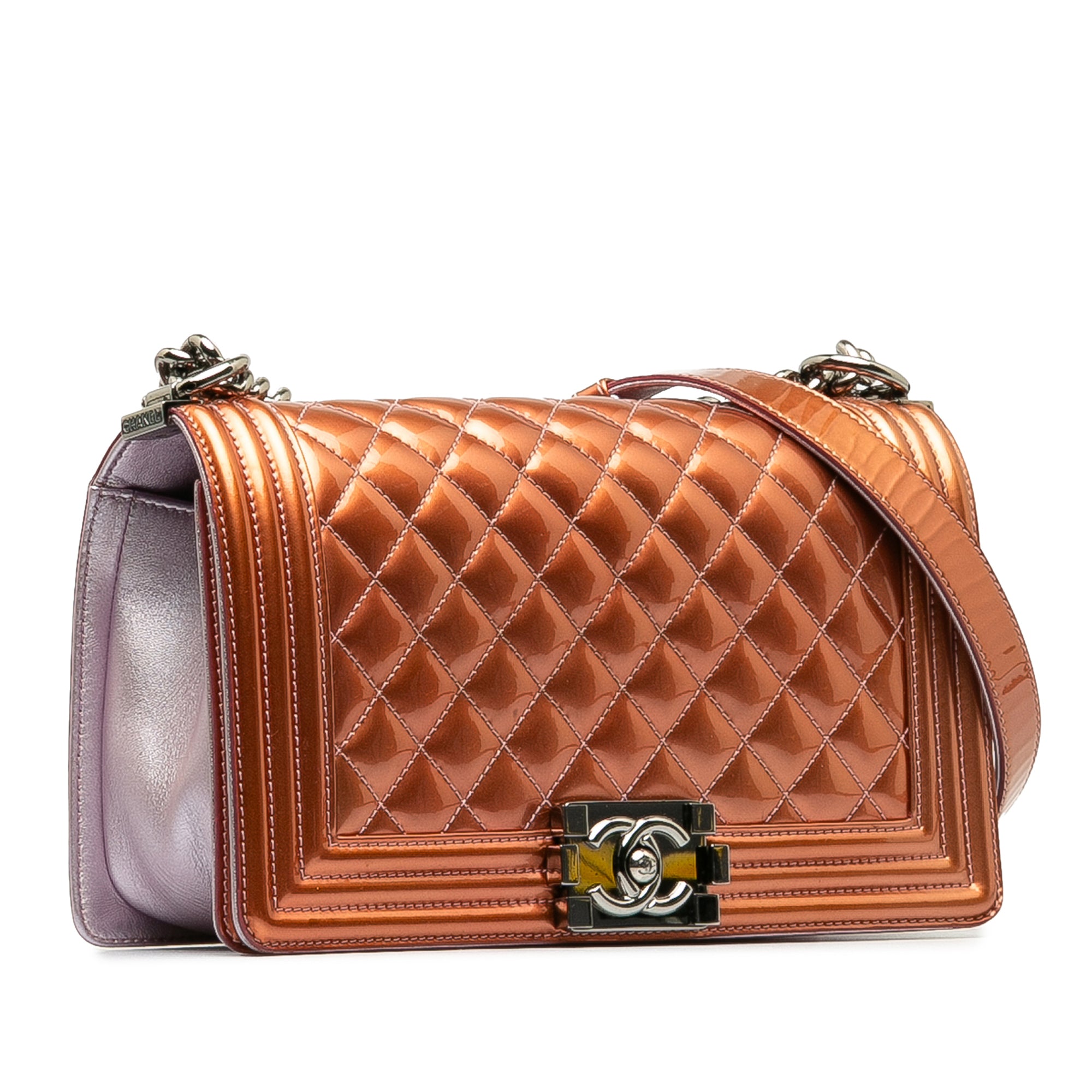 Chanel Old Medium Quilted Metallic Patent Boy Flap - image 2