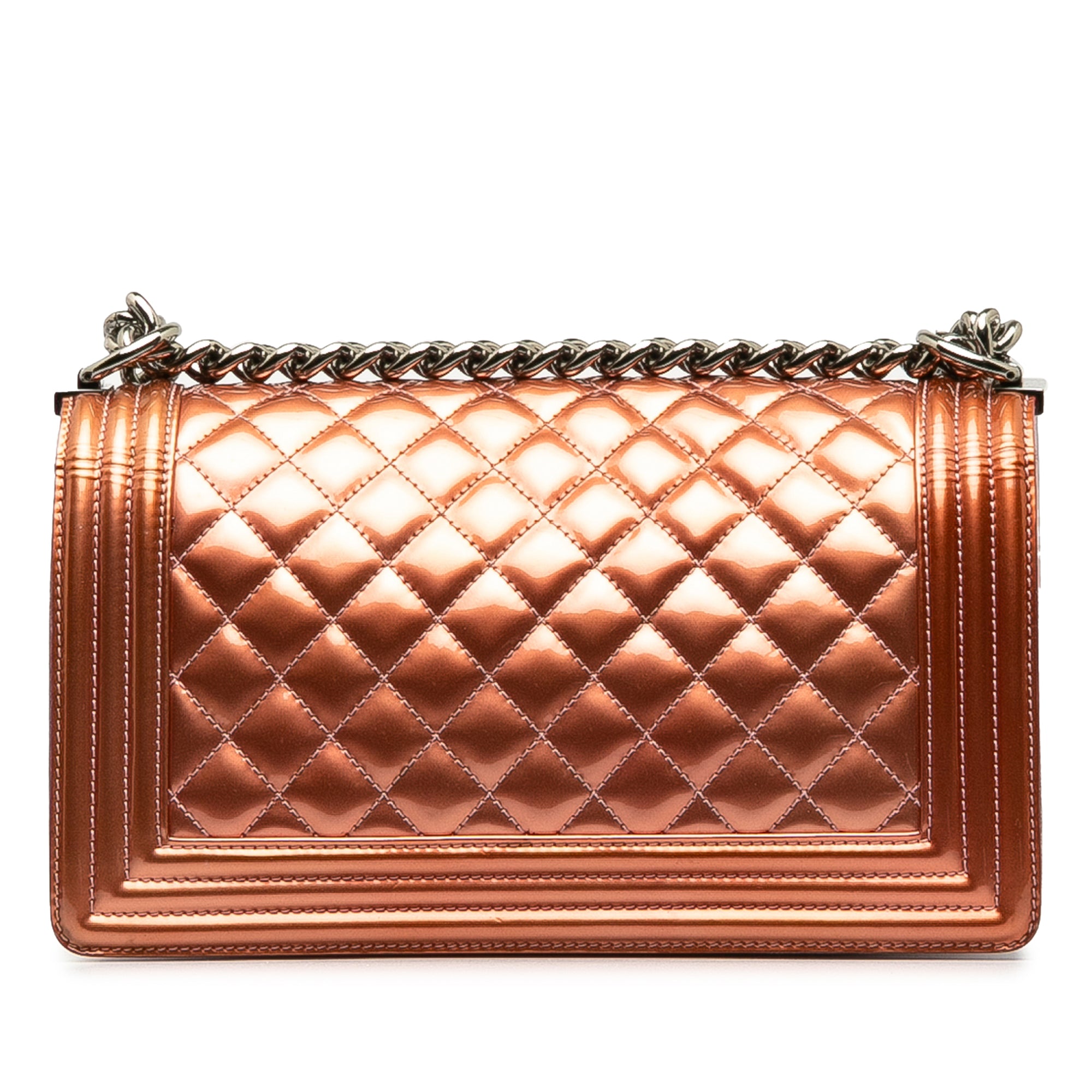 Chanel Old Medium Quilted Metallic Patent Boy Flap - image 3
