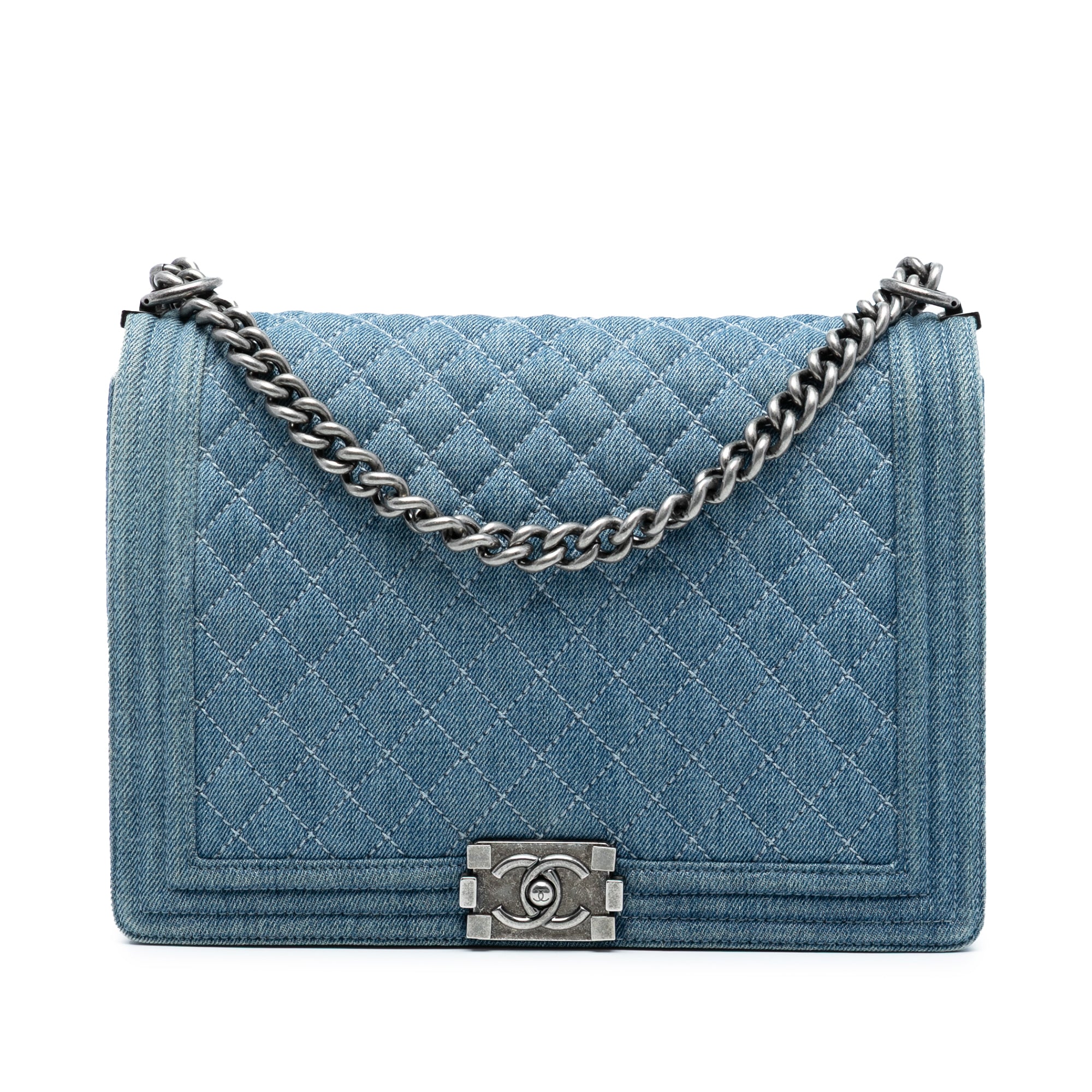 Chanel Large Quilted Denim Boy Flap - image 1