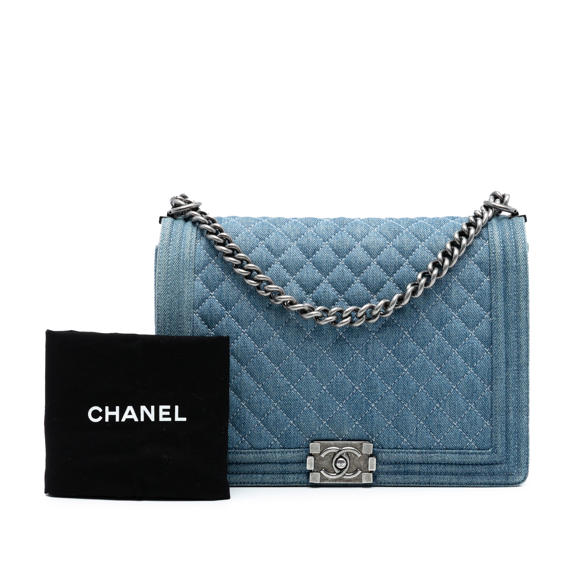 Chanel Large Quilted Denim Boy Flap - image 8