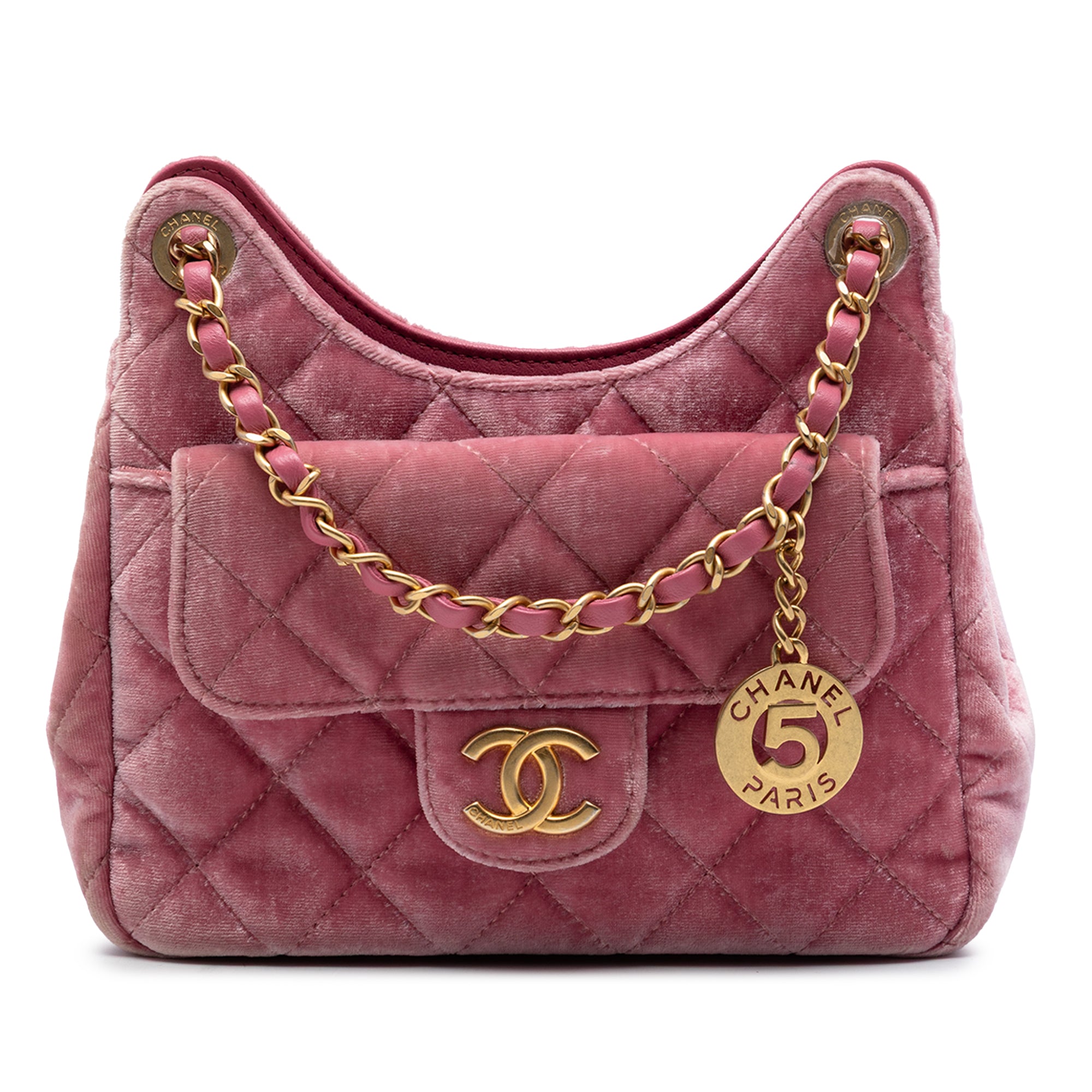 Chanel Small Quilted Velvet Wavy CC Hobo - image 1