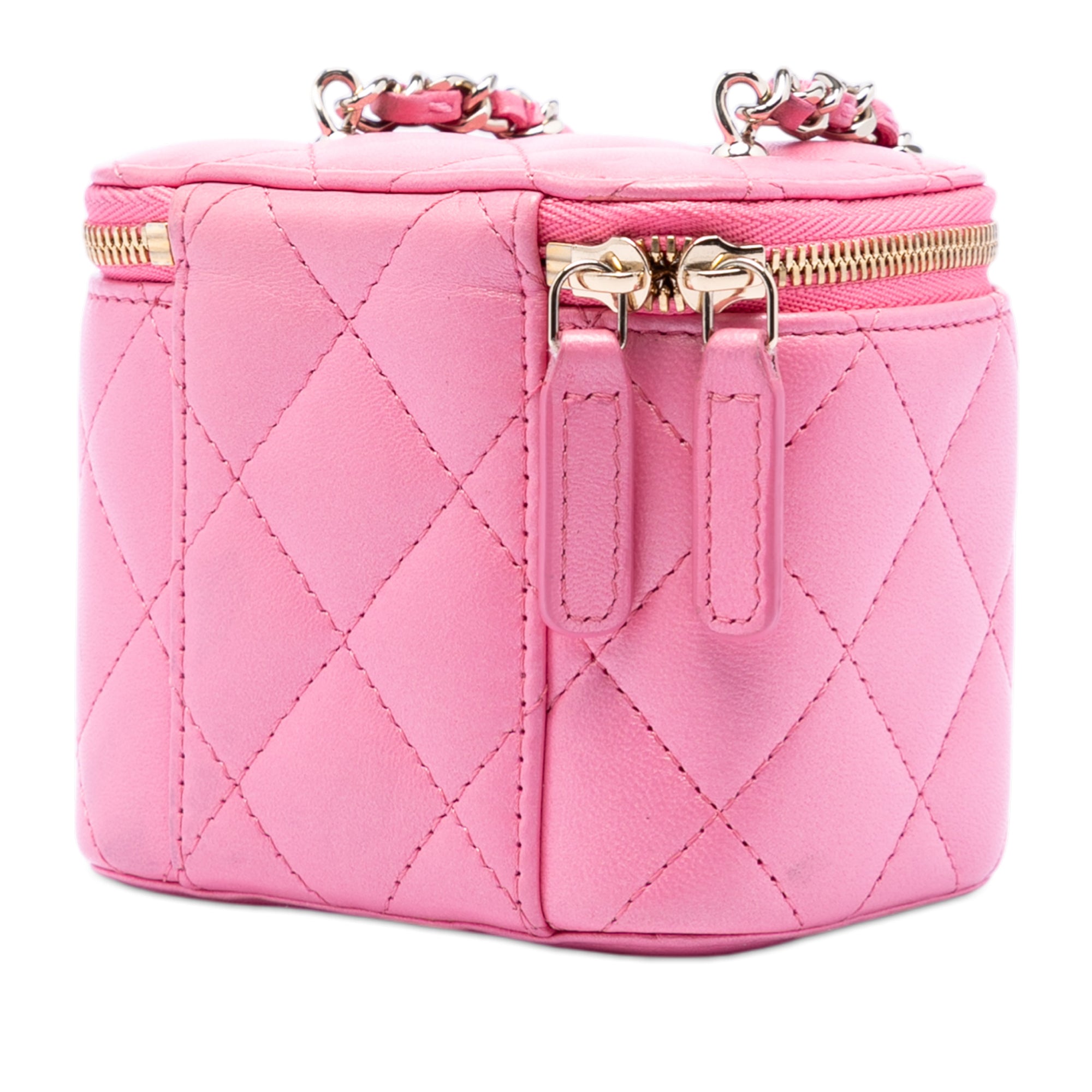 Chanel Mini CC Quilted Lambskin Beaded Heart Charms Chain Vanity Case - image 2