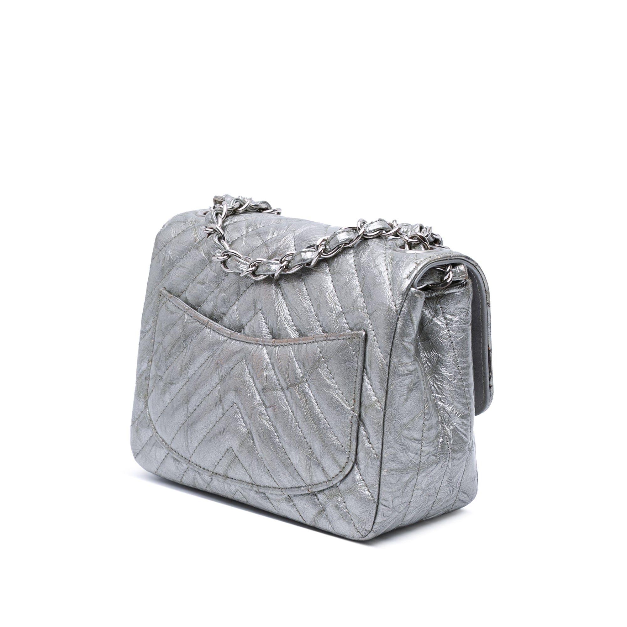 Chanel Mini Square Classic Chevron Metallic Crumpled Patent Single Flap - image 2