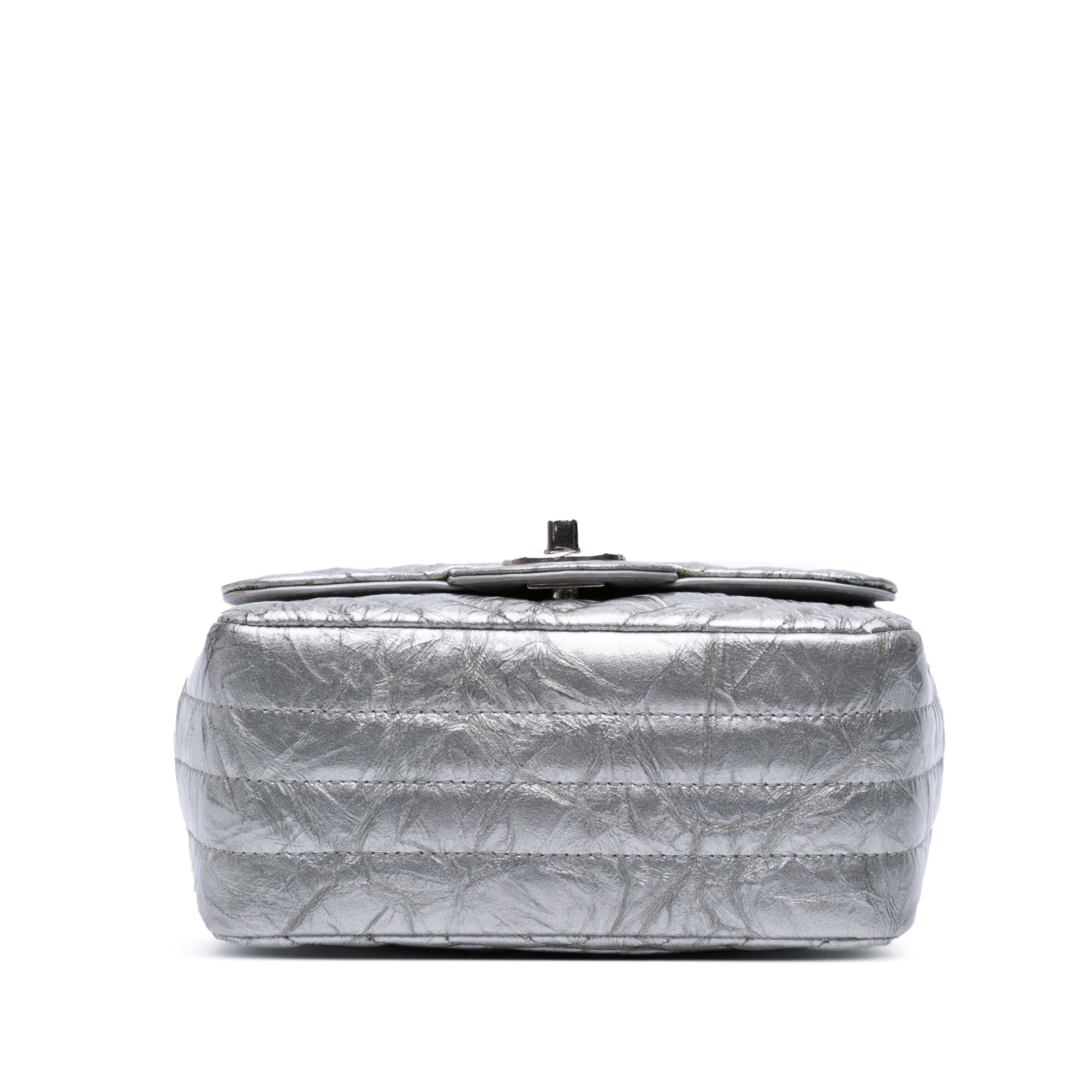 Chanel Mini Square Classic Chevron Metallic Crumpled Patent Single Flap - image 3
