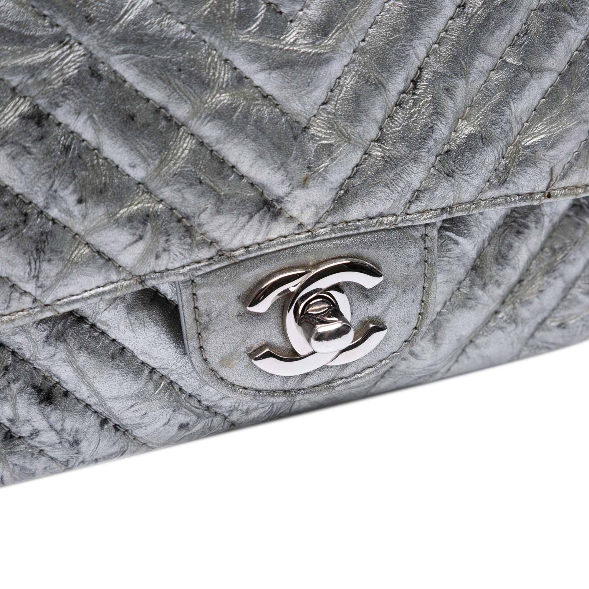 Chanel Mini Square Classic Chevron Metallic Crumpled Patent Single Flap - image 8