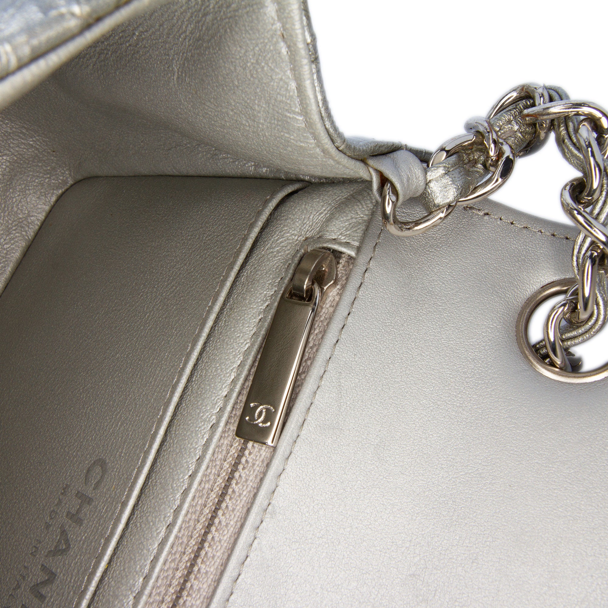 Chanel Mini Square Classic Chevron Metallic Crumpled Patent Single Flap - image 9