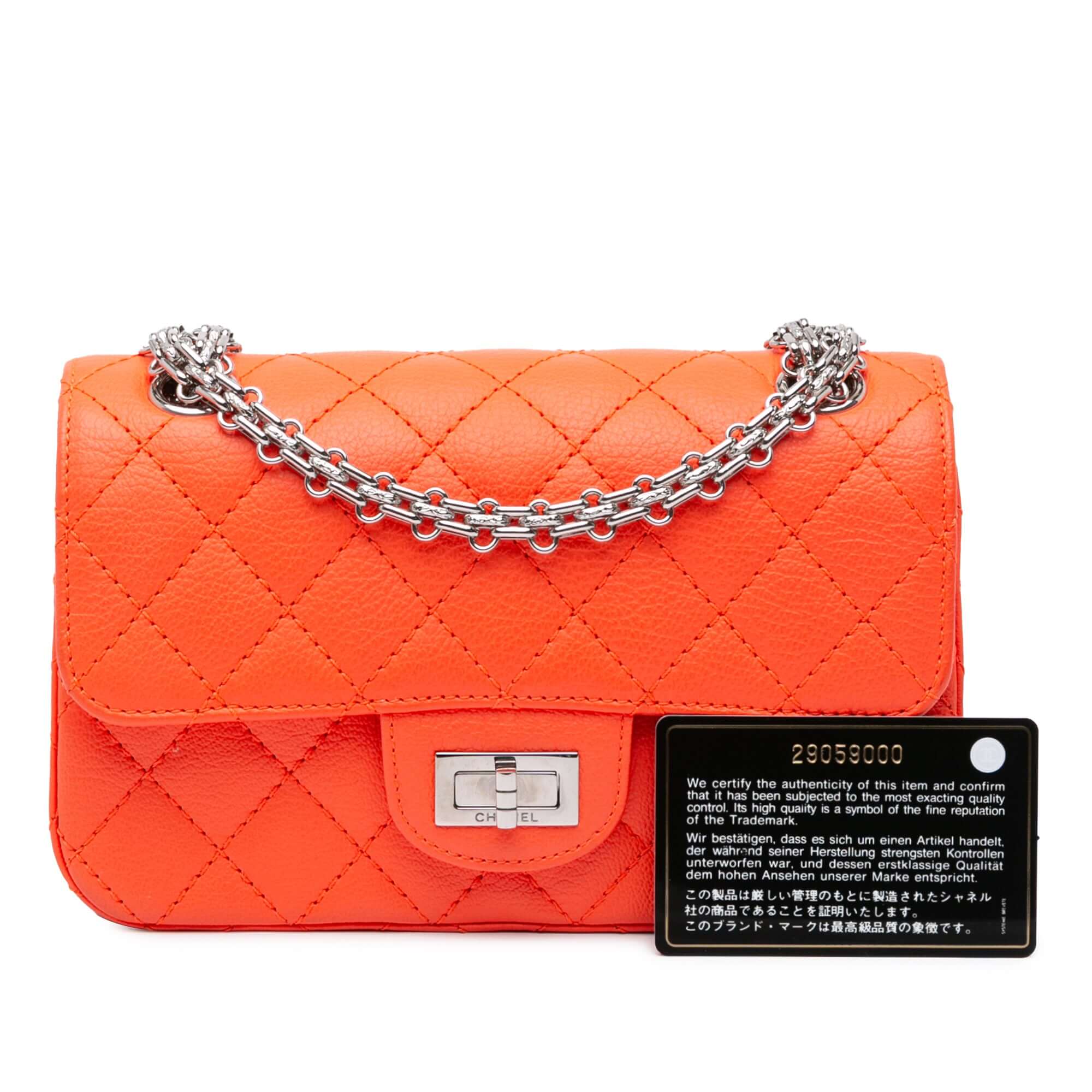 Chanel Mini Flap Orange Quilted Goatskin with Silver Hardware – 2019