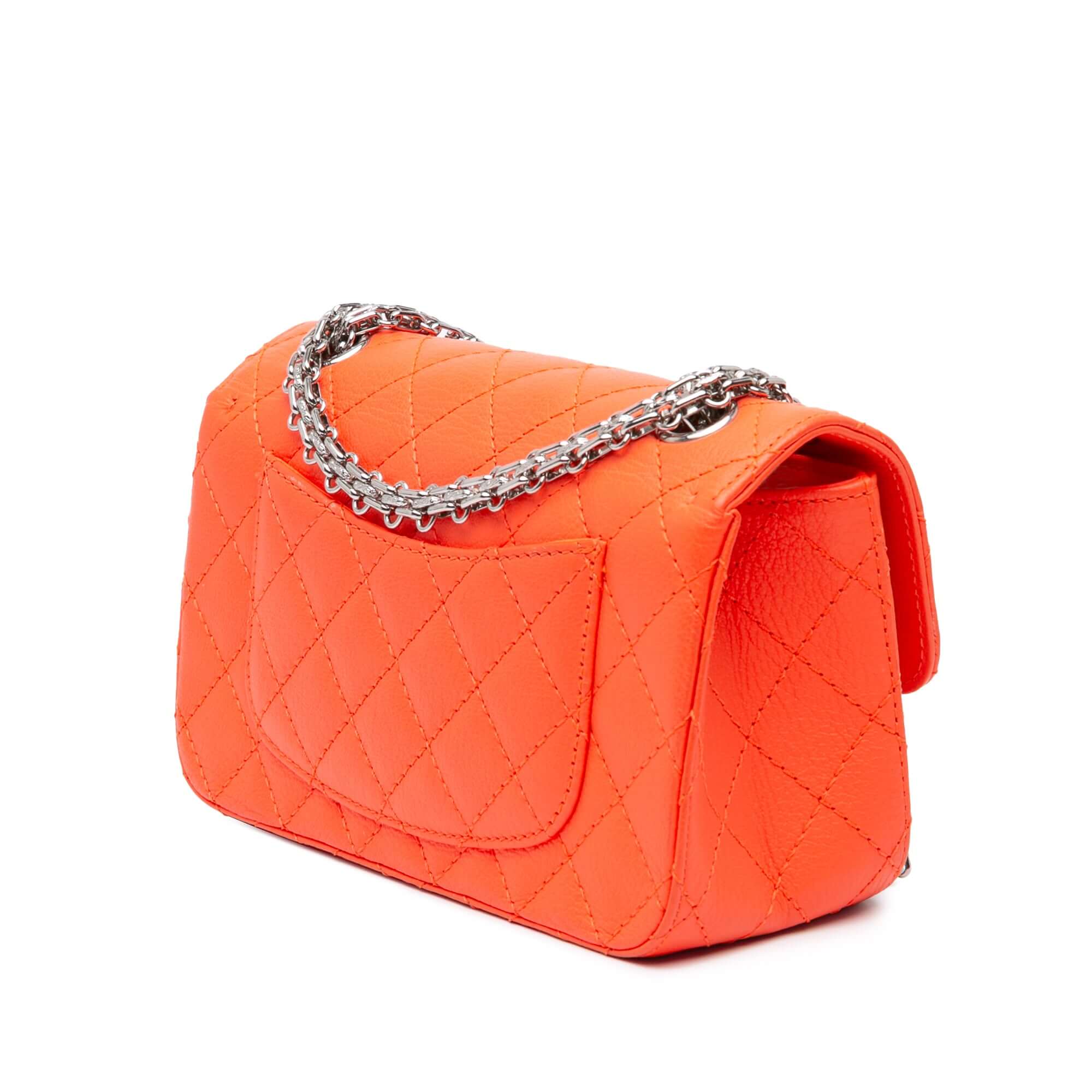 Chanel Mini Flap Orange Quilted Goatskin with Silver Hardware – 2019