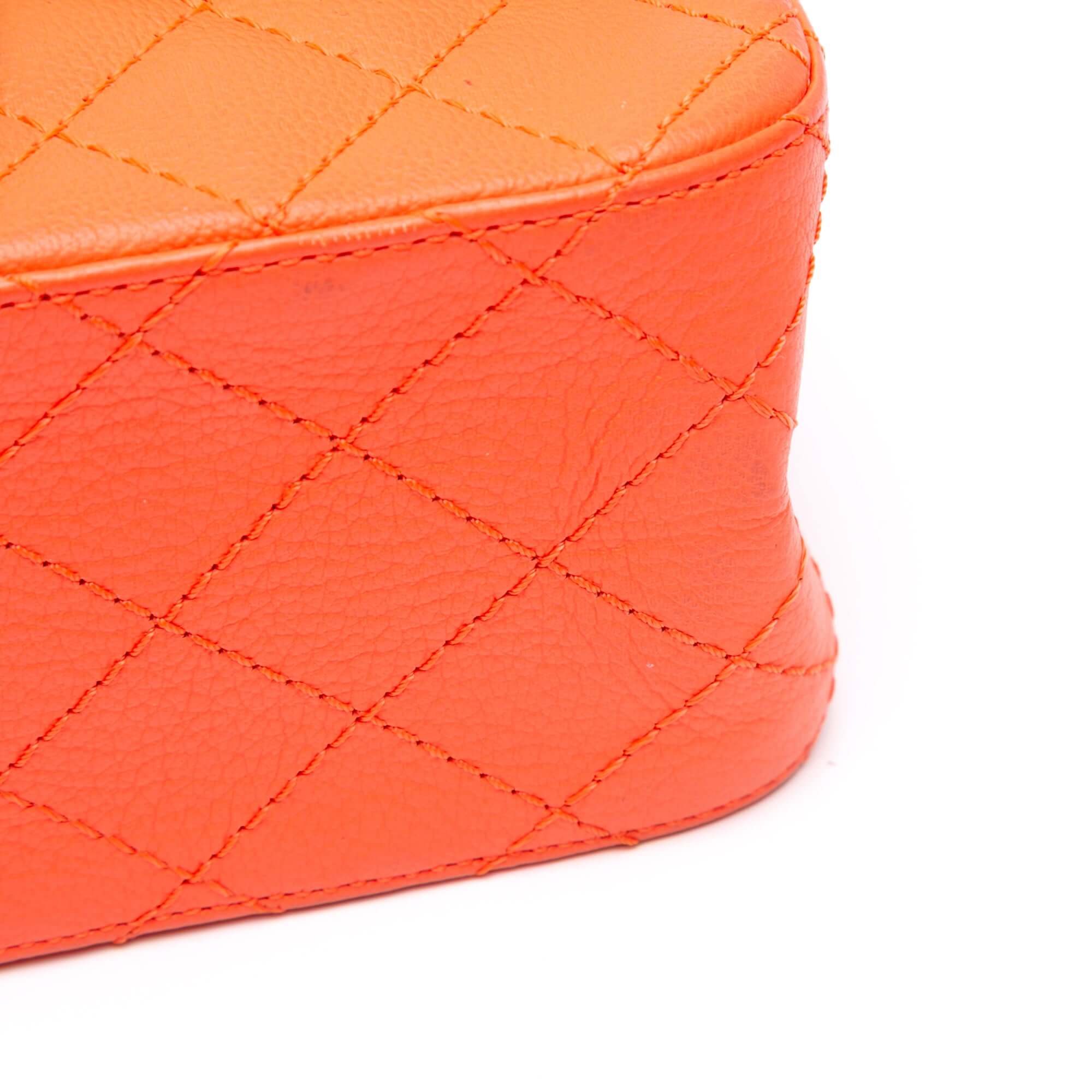 Chanel Mini Flap Orange Quilted Goatskin with Silver Hardware – 2019