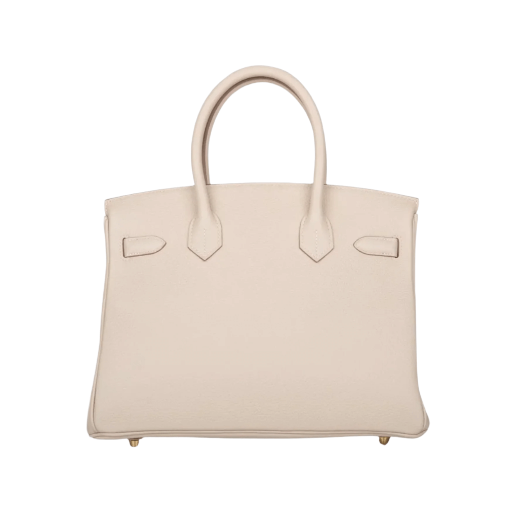 Hermès Birkin 30 in Craie Togo leather with gold hardware, featuring soft grained texture, double rolled handles, and classic flap closure with clochette and lock
