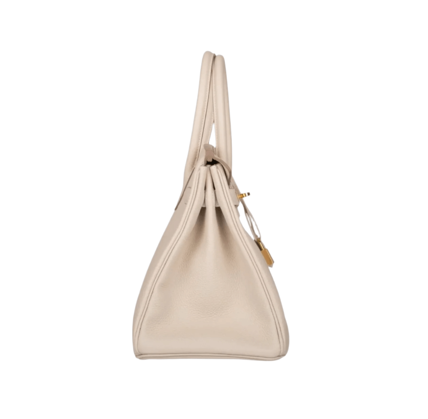 Hermès Birkin 30 in Craie Togo leather with gold hardware, featuring soft grained texture, double rolled handles, and classic flap closure with clochette and lock