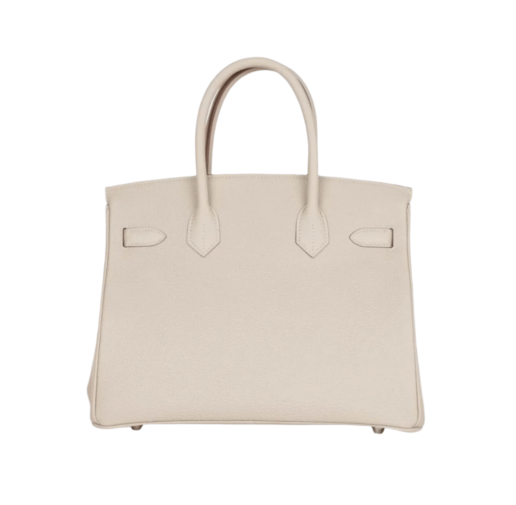 Hermès Birkin 30 in Craie Togo leather with palladium hardware, featuring soft grained texture, double rolled handles, and signature flap closure