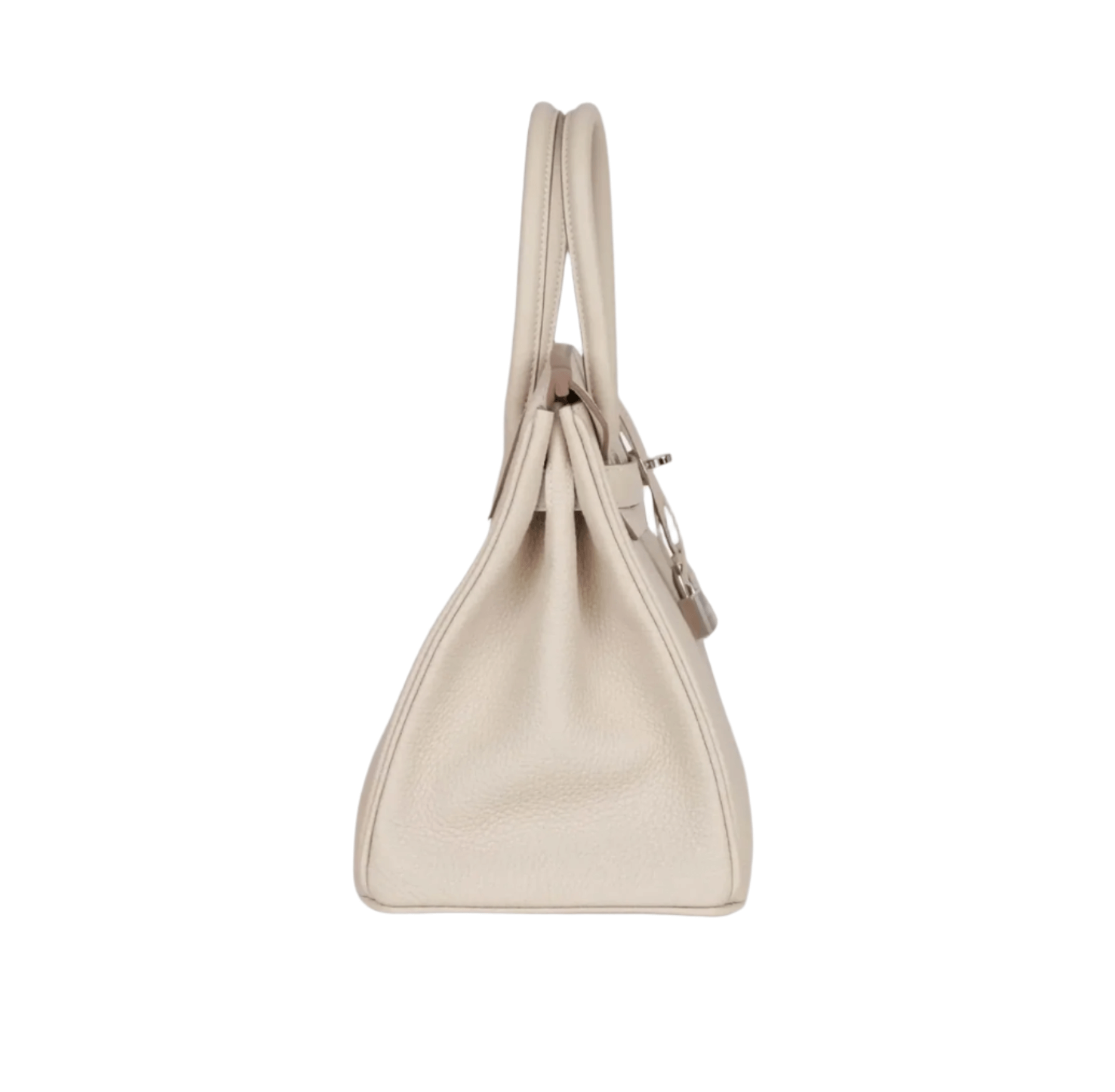 Hermès Birkin 30 in Craie Togo leather with palladium hardware, featuring soft grained texture, double rolled handles, and signature flap closure