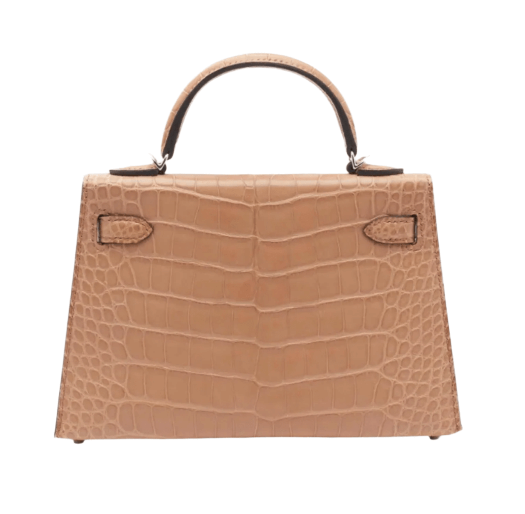 Hermès Mini Kelly II in matte alligator Chai with palladium hardware, featuring structured silhouette, top handle, and signature Kelly turn-lock closure