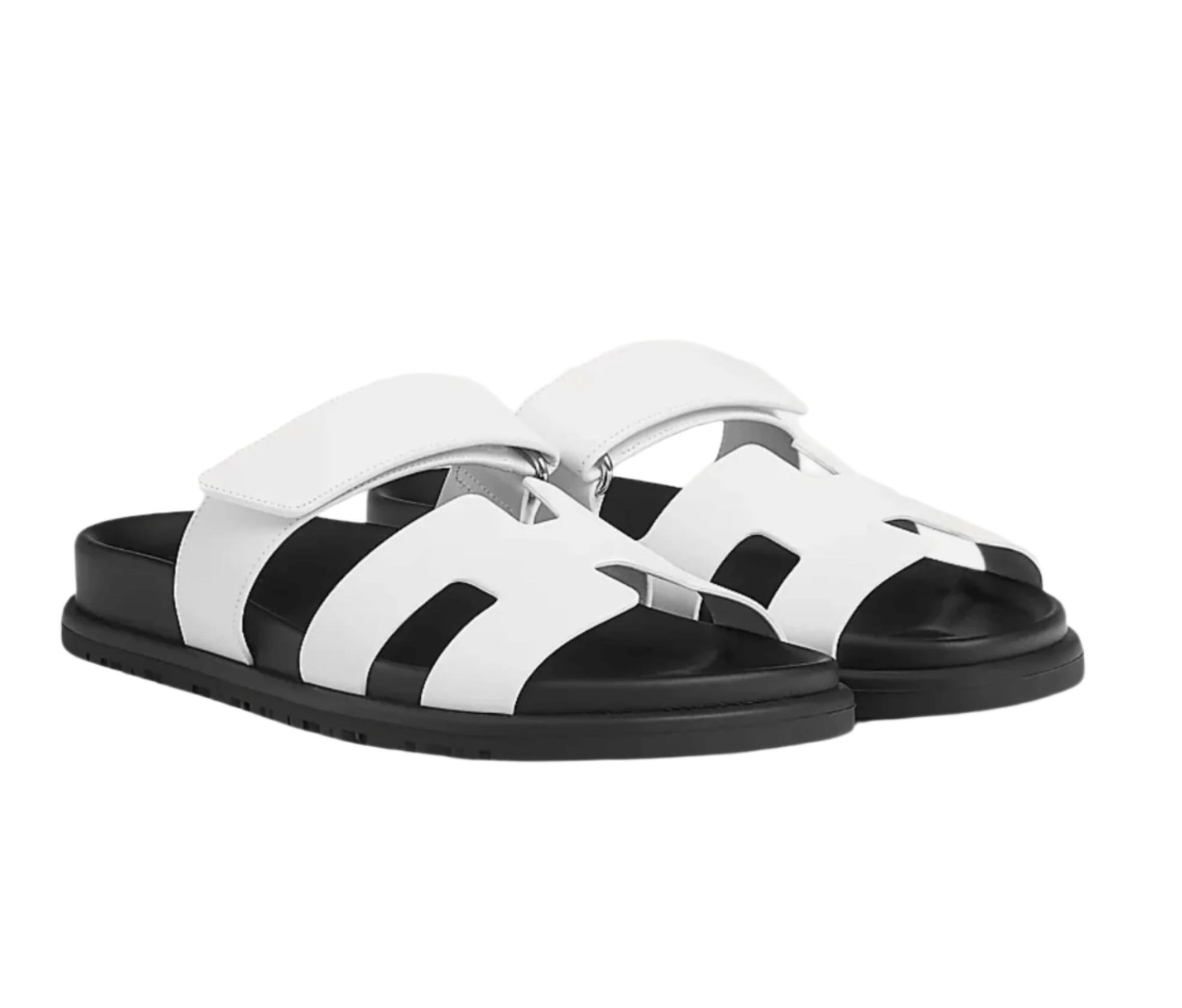 Front view of hermes chypre sandals with iconinc H front strap