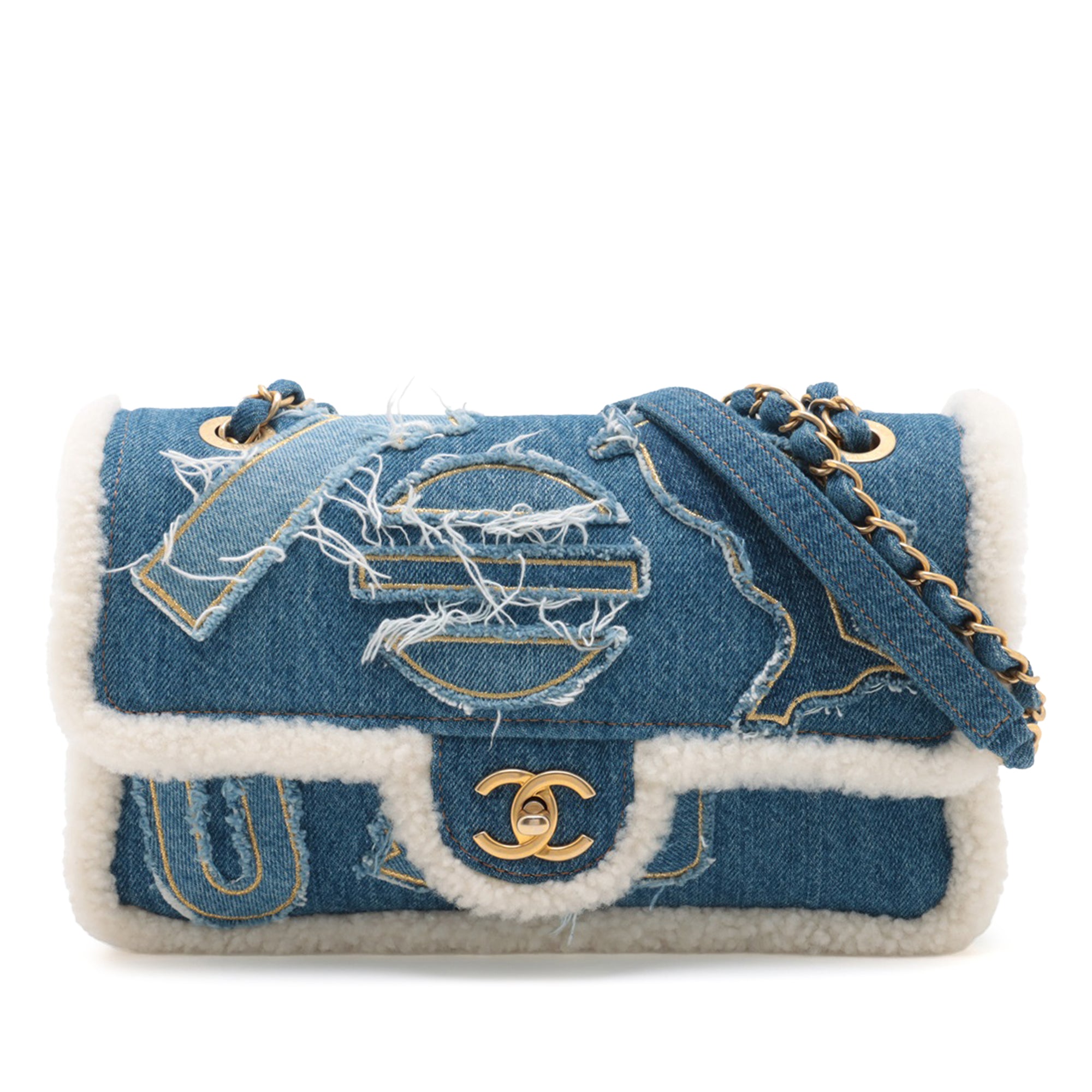 Chanel Medium Shearling Denim Egypt Hieroglyph Single Flap - image 1