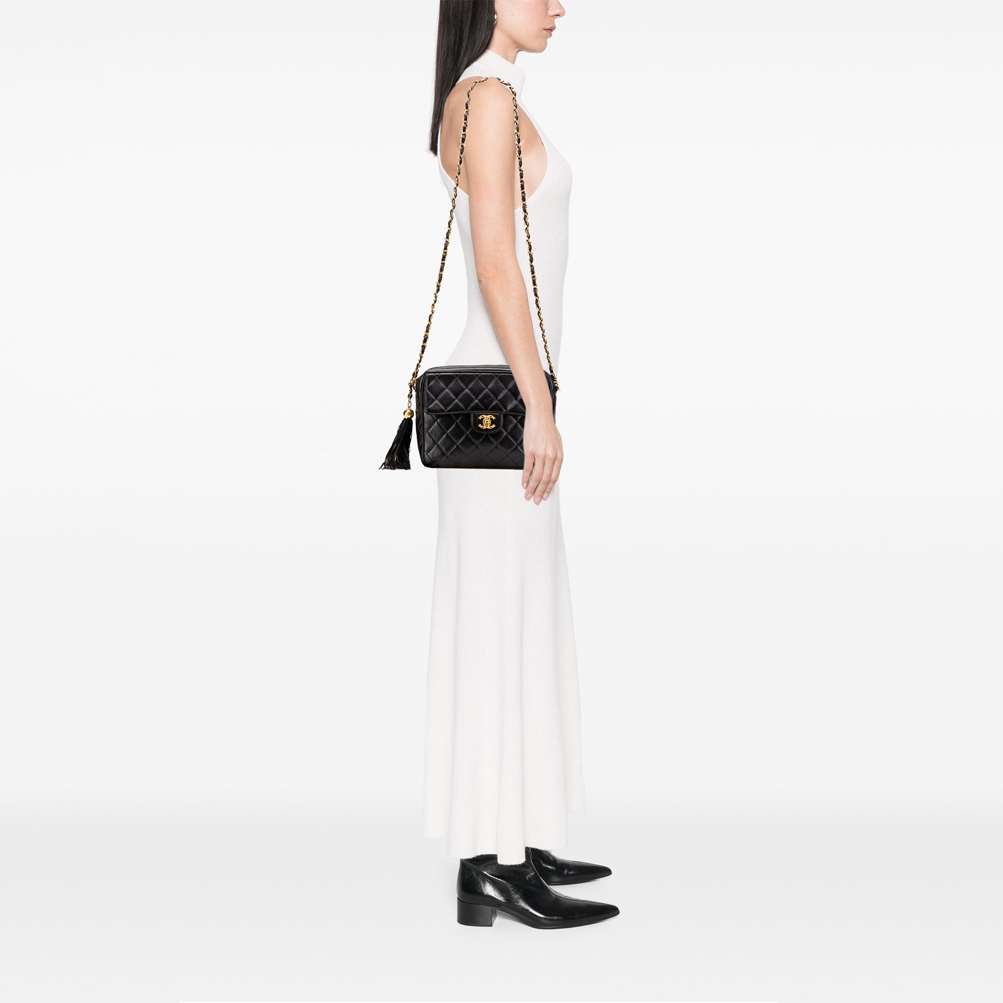 Chanel Small CC Quilted Lambskin Tassel Flap Camera Bag - image 10